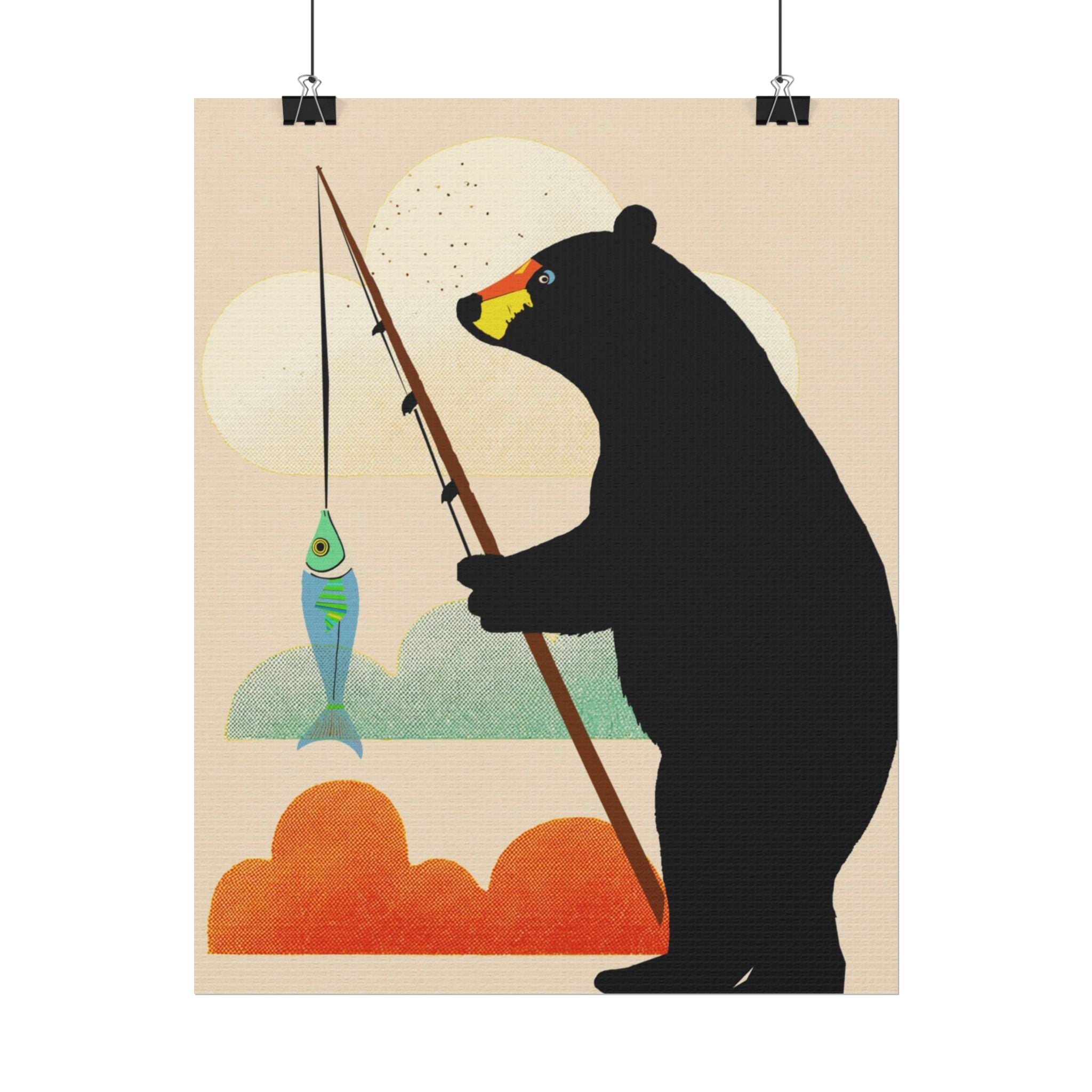 Fishing Bear with Catch Art Print Rolled Poster | Fishing, Bears