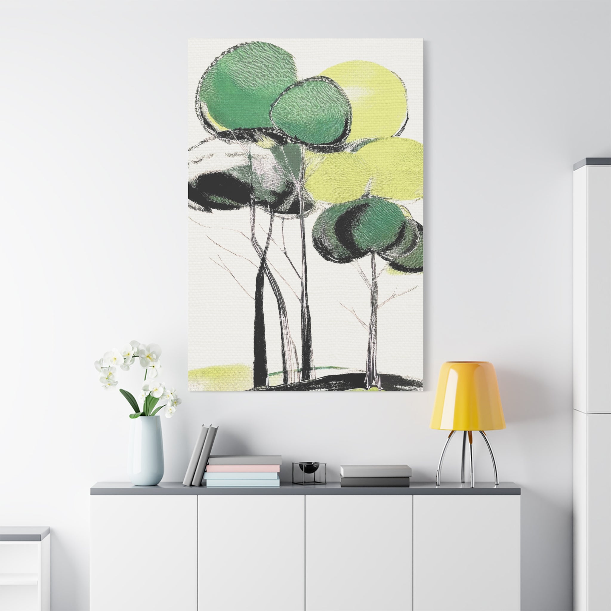 Green Trees Modern Landscape - Matte Canvas, Stretched, 1.25"