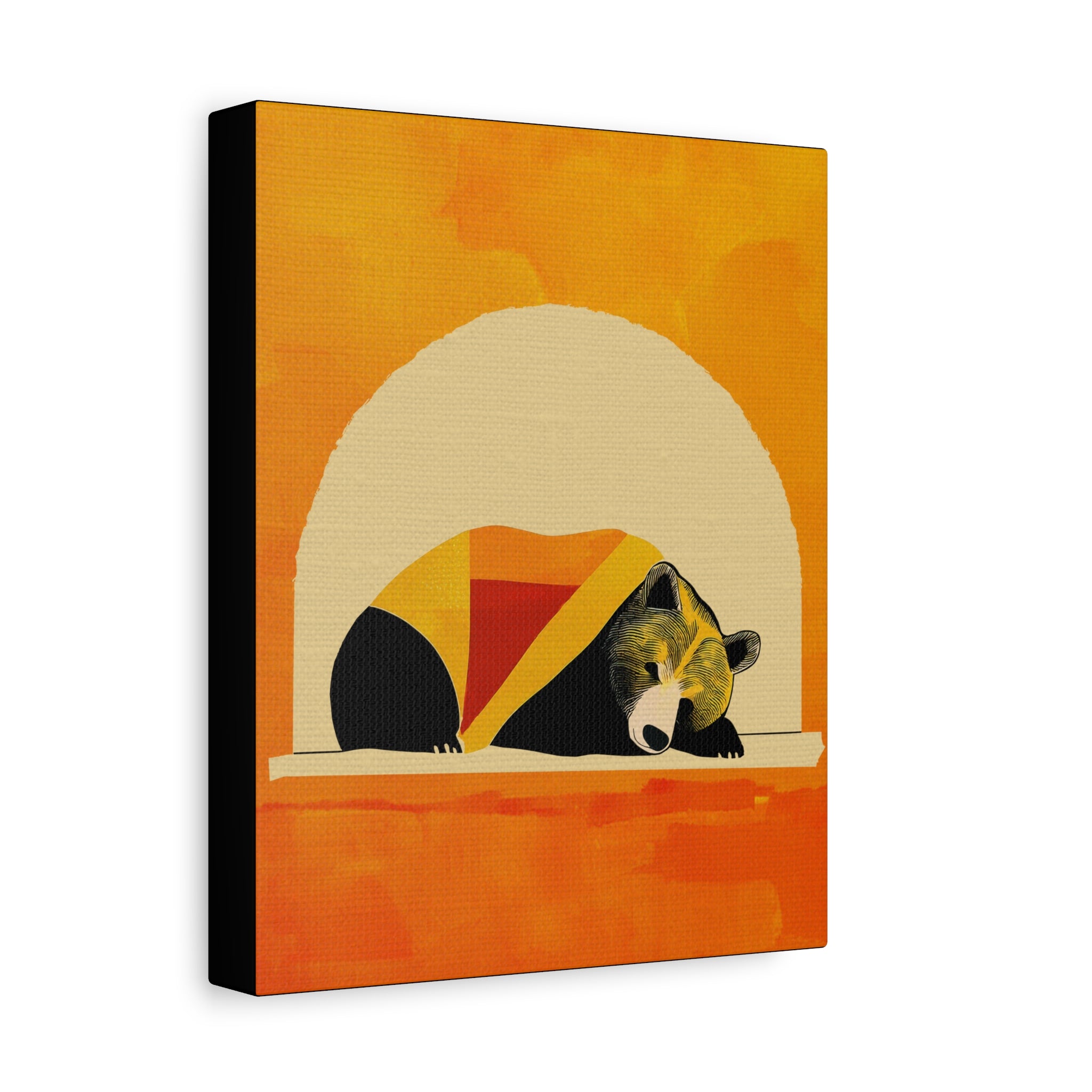 Midwest Mod Sleepy Bear with Blanket Winter Print- Matte Canvas, Stretched, 1.25", holiday decor, winter, cozy, bears, blankets