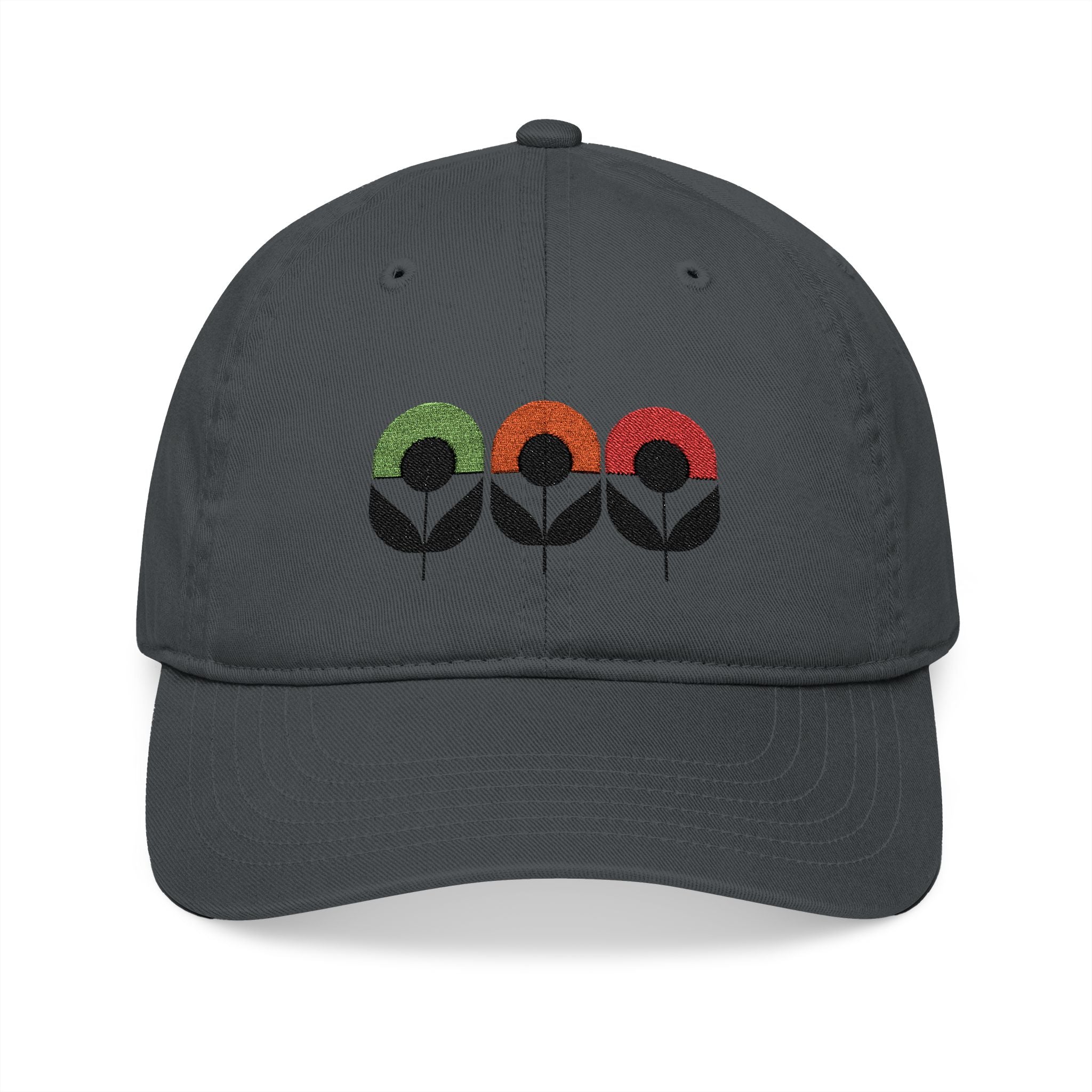 Embroidered Organic Baseball Cap - Midwest Modern Flower Trio Design