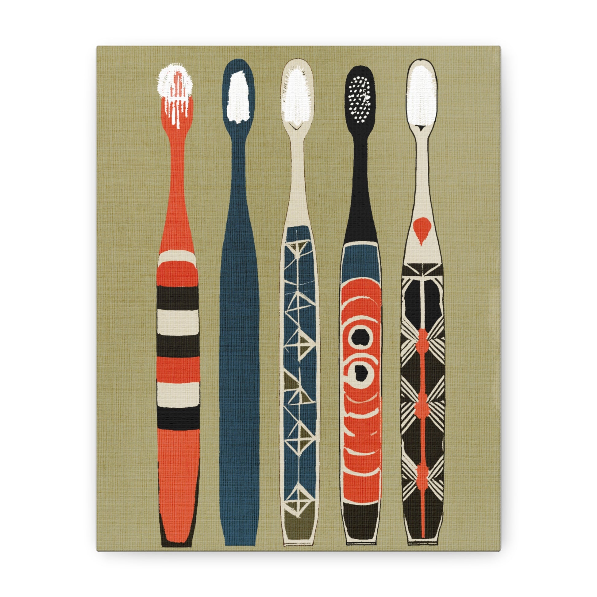 Midwest Modern Pop Art Toothbrush Family of 5 Bathroom Art Print - Matte Canvas, Stretched, 1.25"