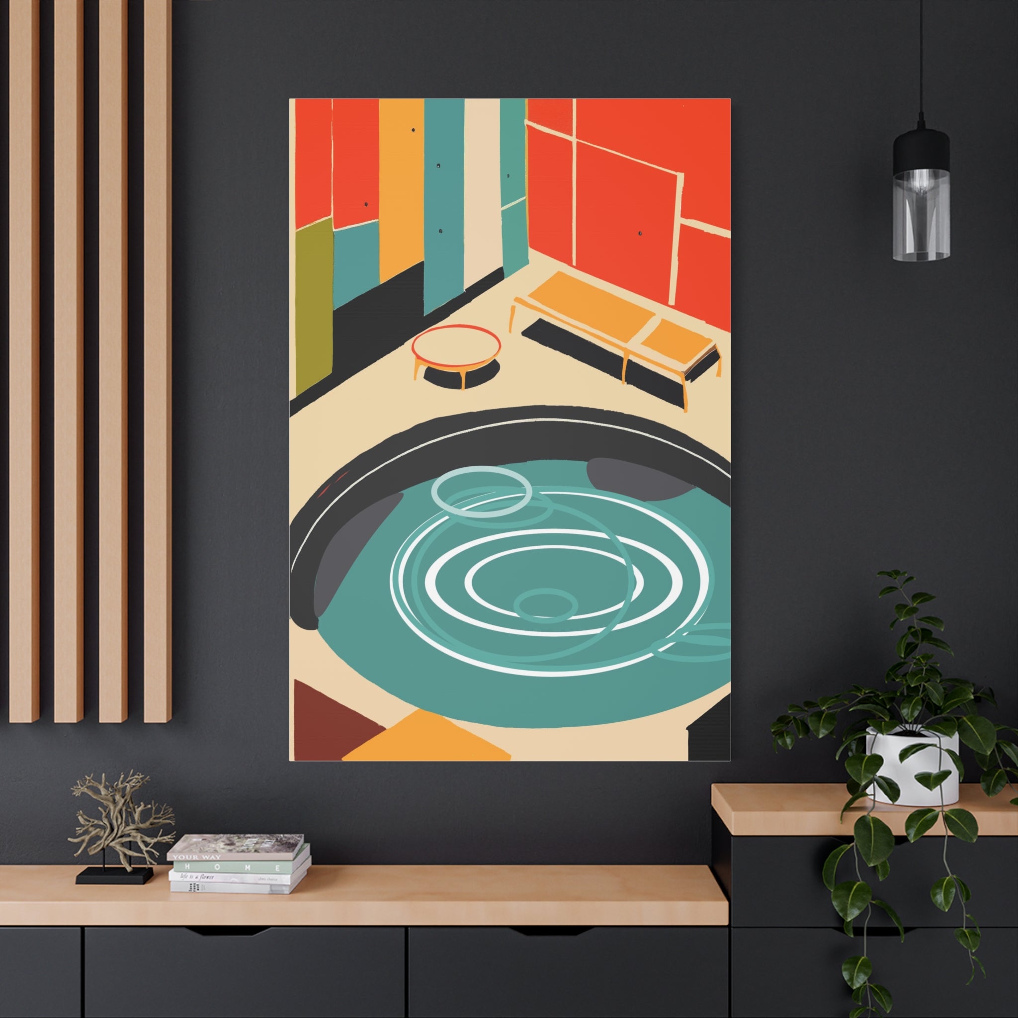 Mid Century Modern Inspired Pool Number Two - Matte Canvas, Stretched, 1.25"