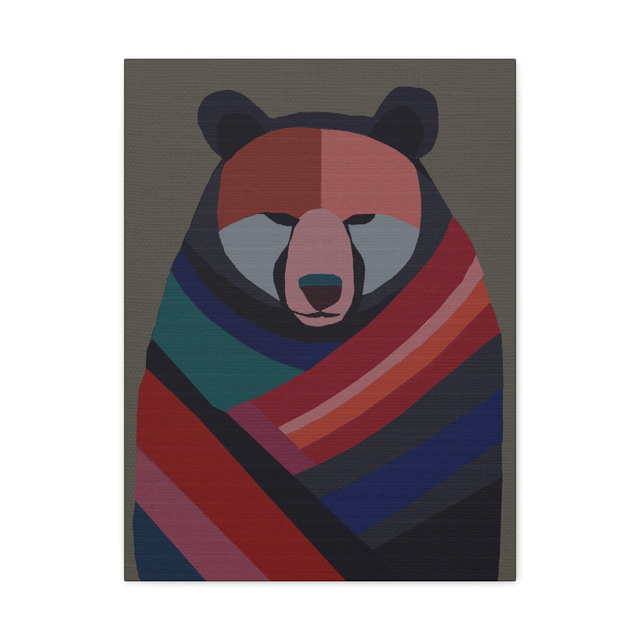 Midwest Mod Bear with Papoose Blanket Winter Print- Matte Canvas, Stretched, 1.25", holiday decor, winter, cozy, bears, blankets