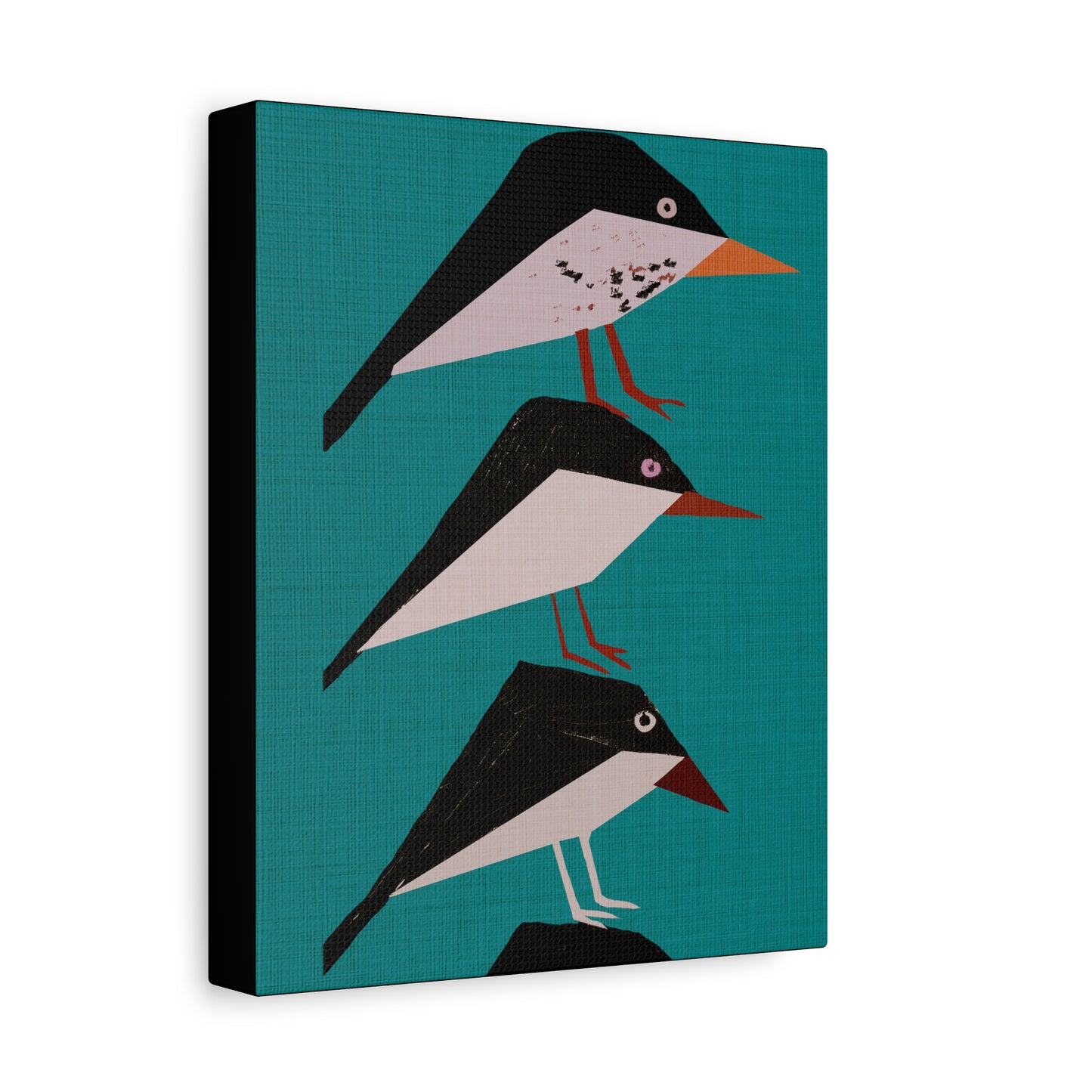 Midwest Modern Retro Stack of Birds In Turquoise Art Print - Matte Canvas, Stretched, 1.25"