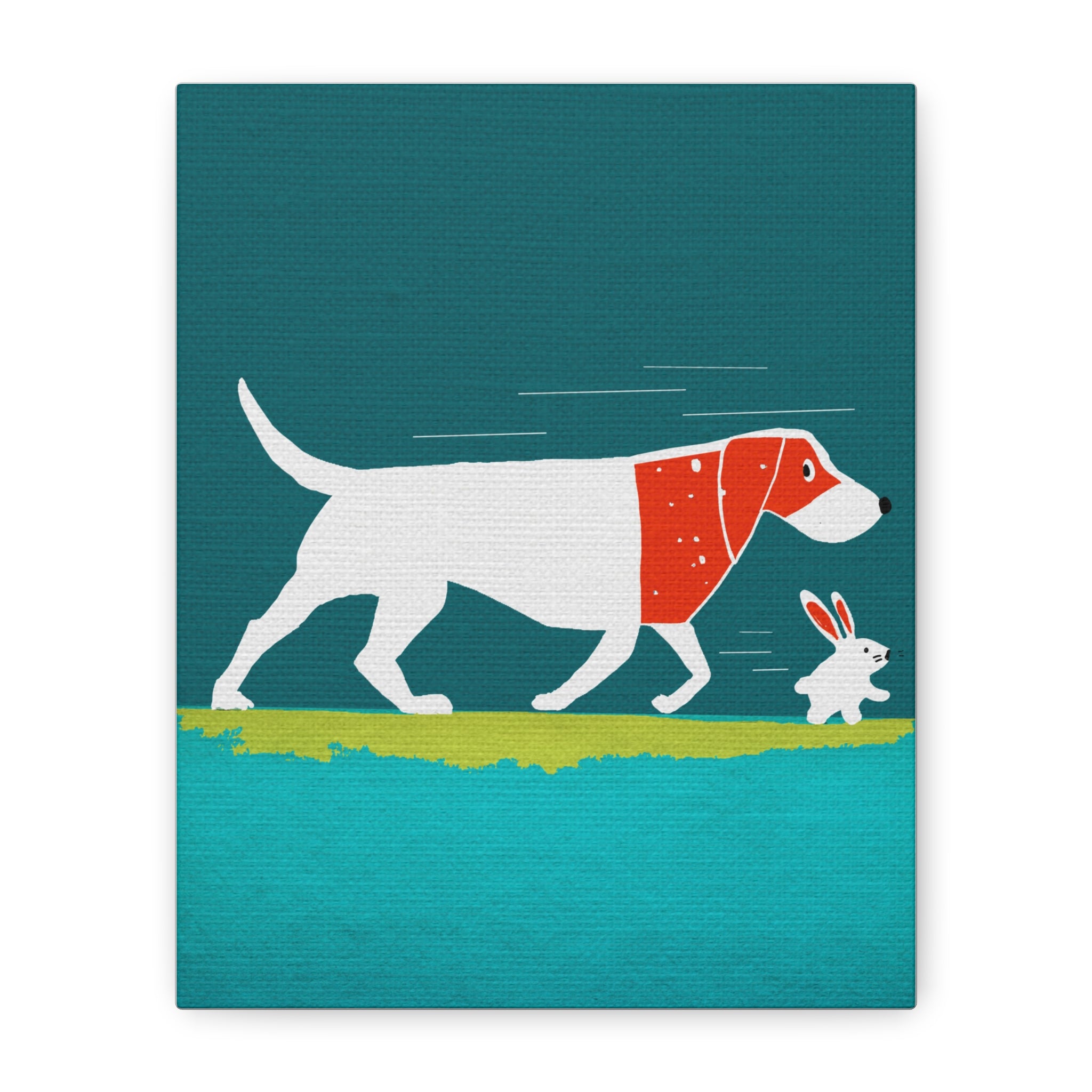 Midwest Mod Dog and Rabbit Run Art Print - Matte Canvas, Stretched, 1.25"