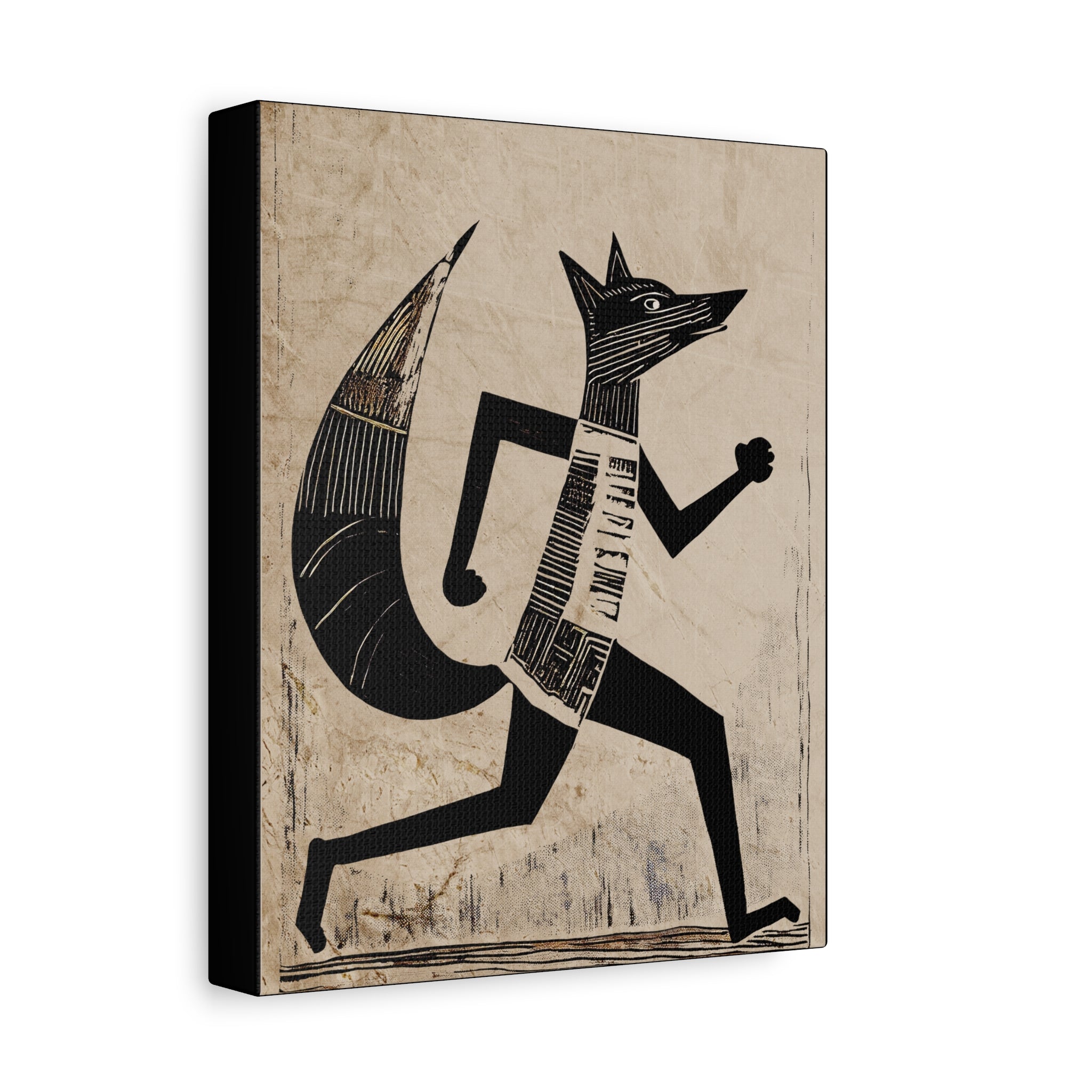 Folk Art Inspired Whimsical Running Fox Art Print -Matte Canvas, Stretched, 1.25"