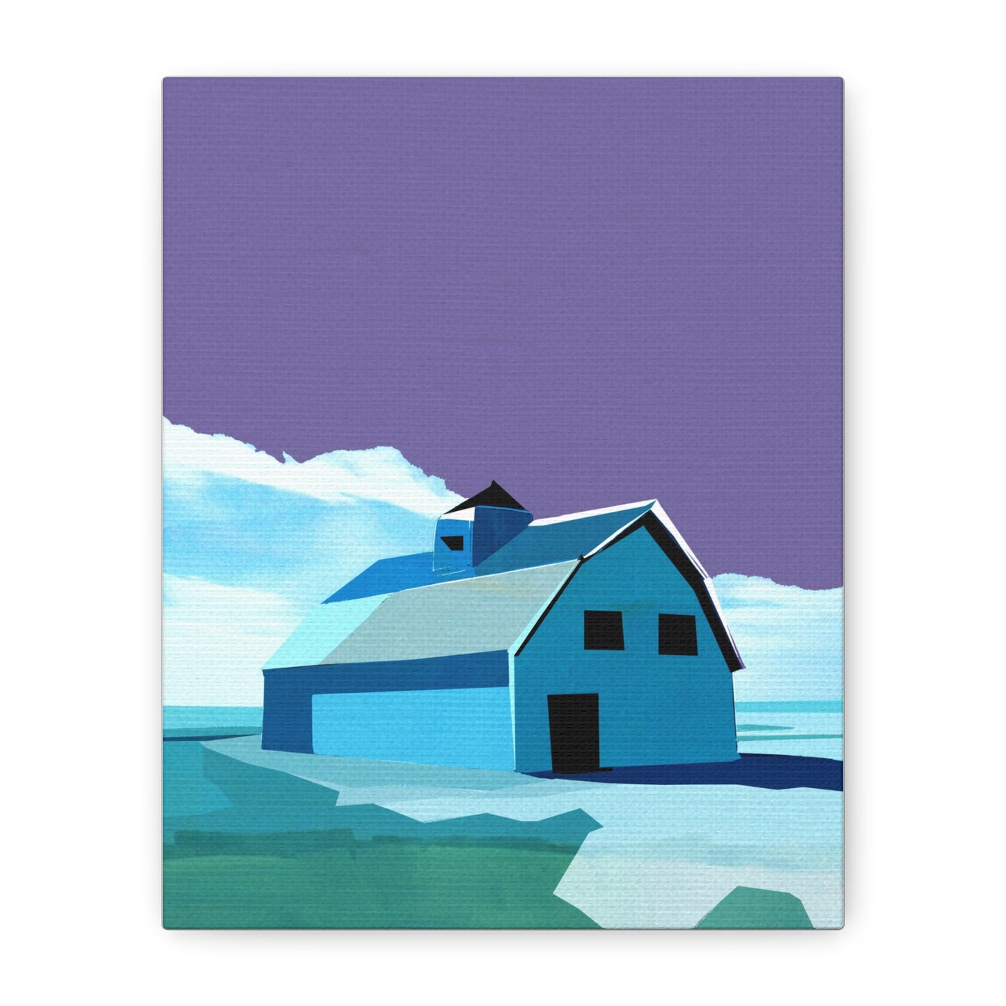 Midwest Modern Prairie Blue Barn Landscape - Matte Canvas, Stretched, 1.25"