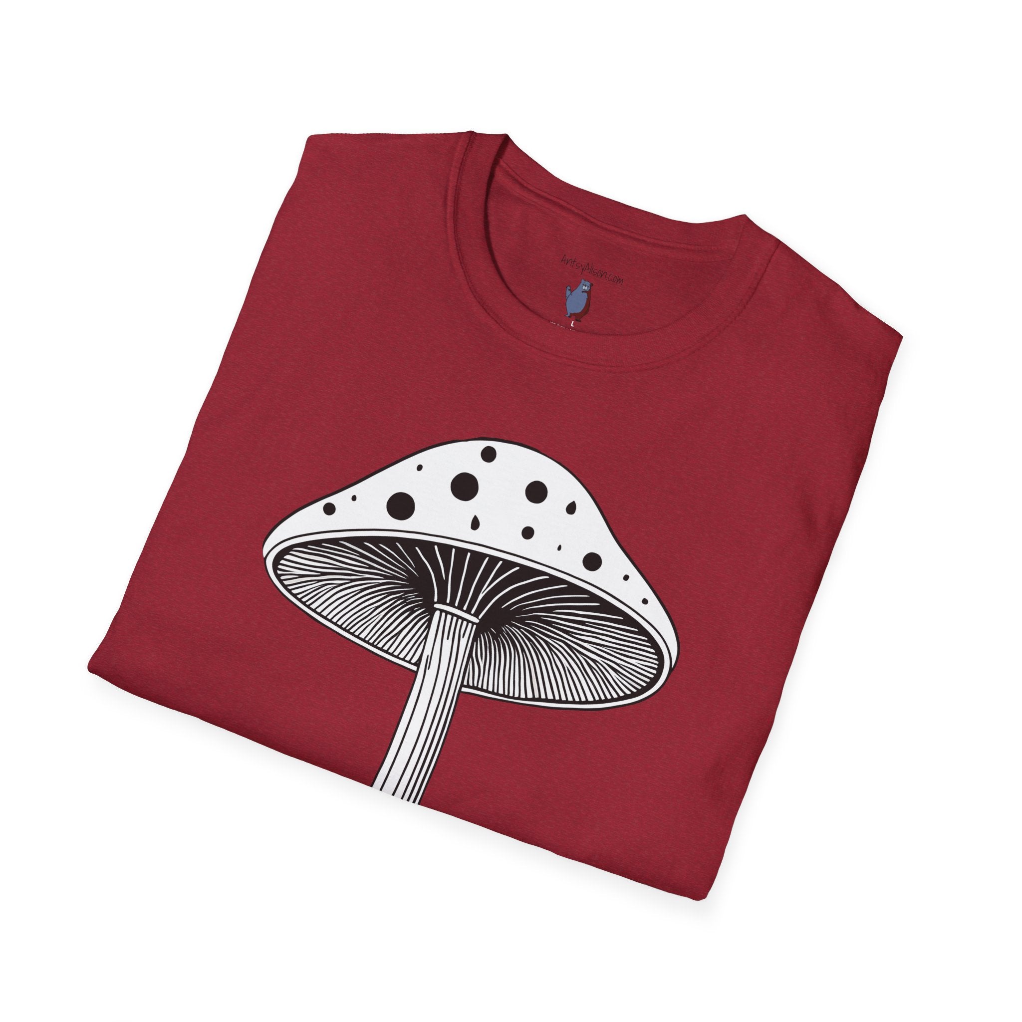 Black and White Mushroom Graphic Art Tee - 100% Cotton T-Shirt