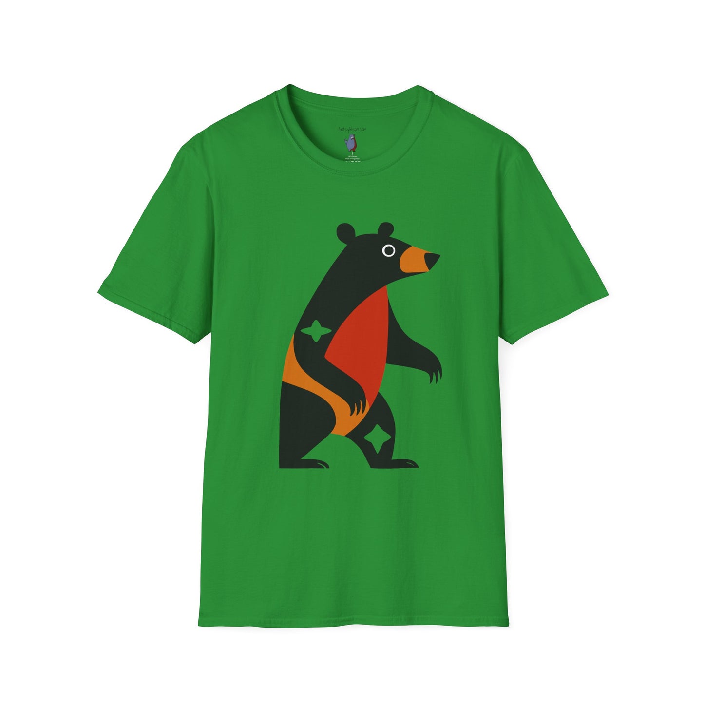 Mod Diamond Black Bear Graphic Art Tee - 100% Cotton T-Shirt