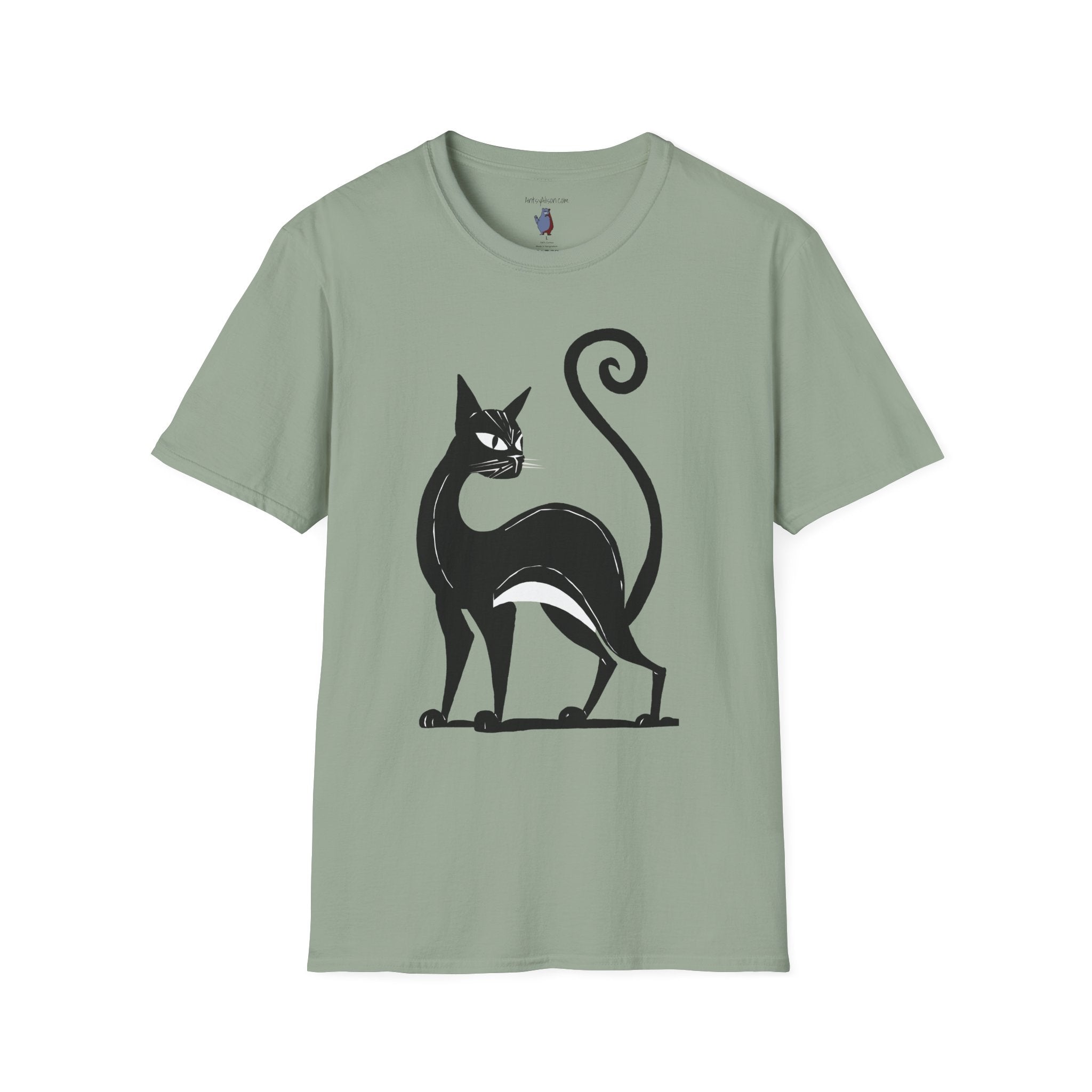 Black Cat with an Attitude Graphic Art Tee - 100% Cotton T-Shirt