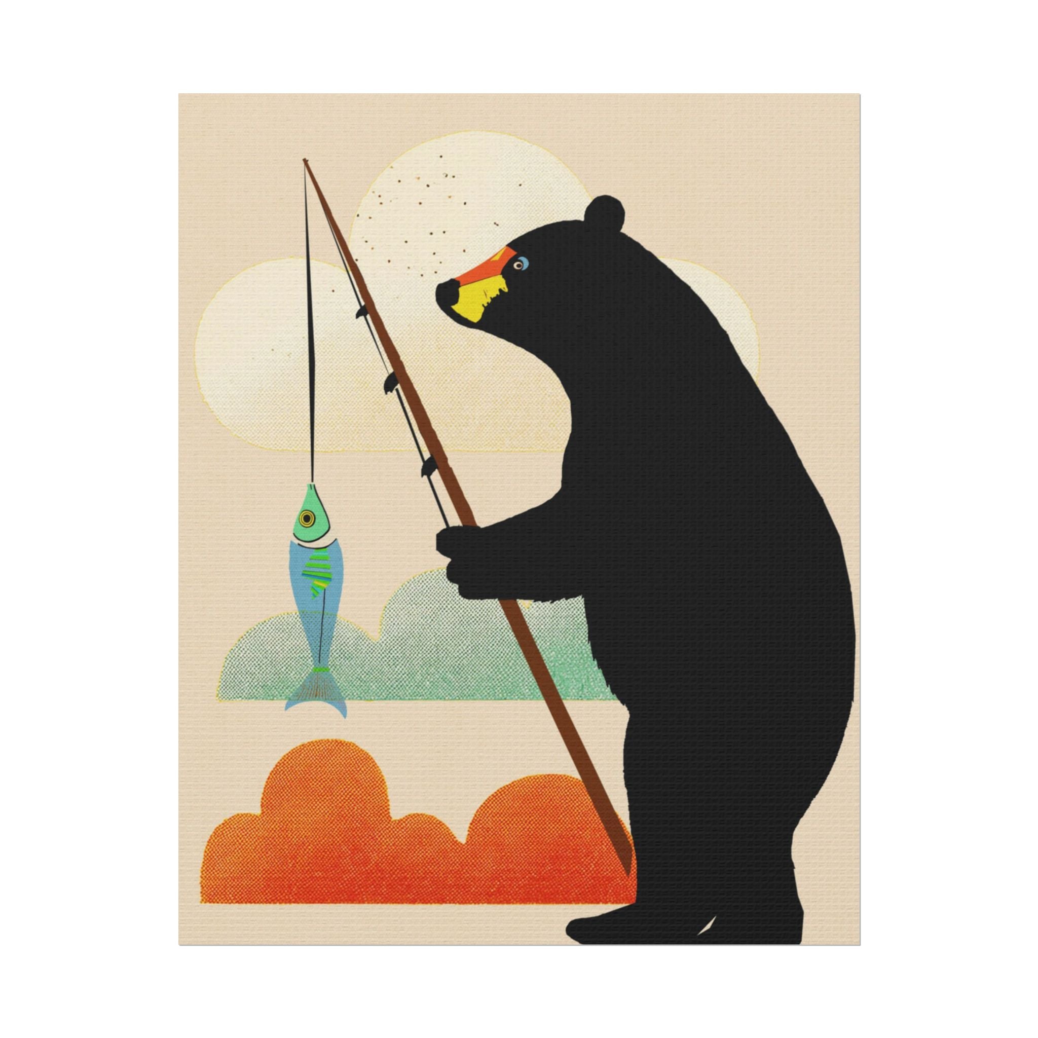 Fishing Bear with Catch Art Print Rolled Poster | Fishing, Bears