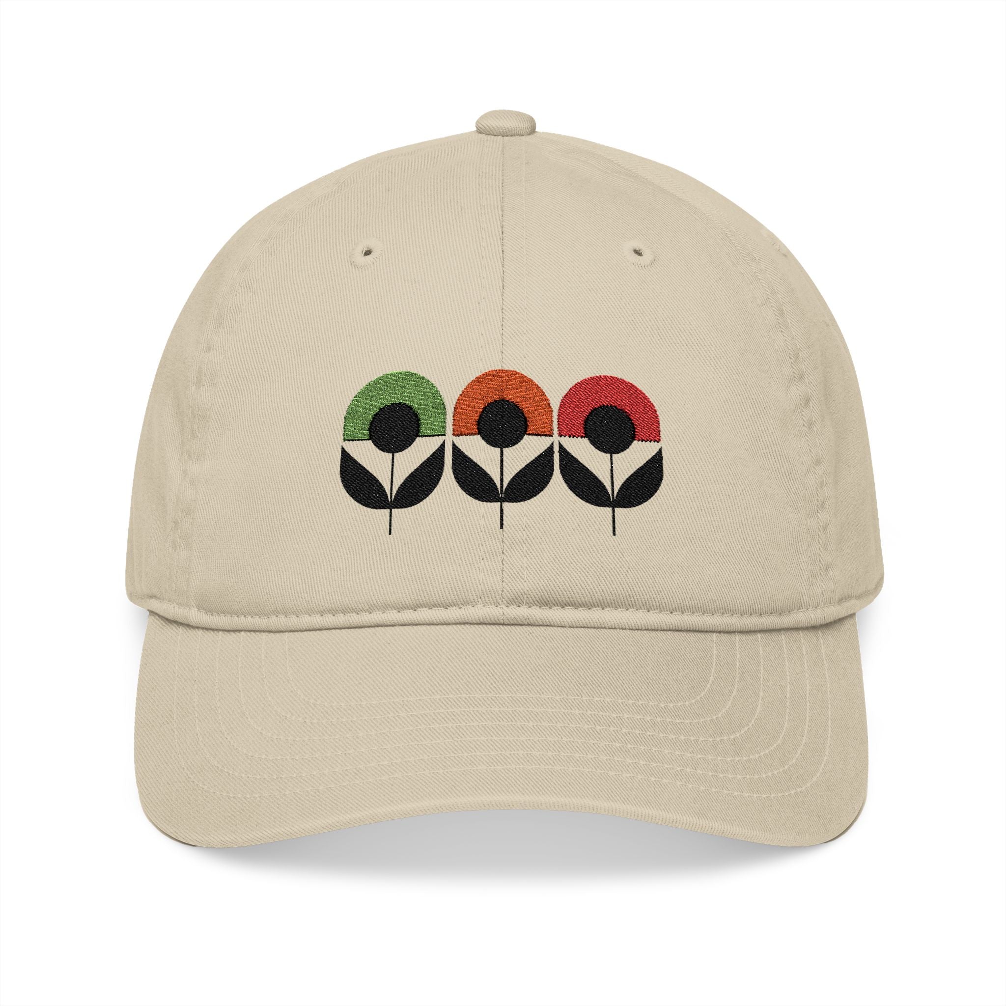 Embroidered Organic Baseball Cap - Midwest Modern Flower Trio Design