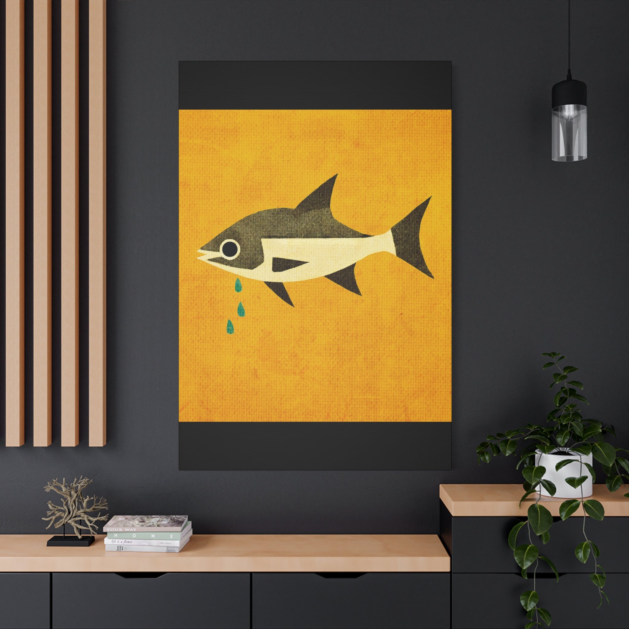 Don't Cry Mod Abstract Fish Art Print - Matte Canvas, Stretched, 1.25"