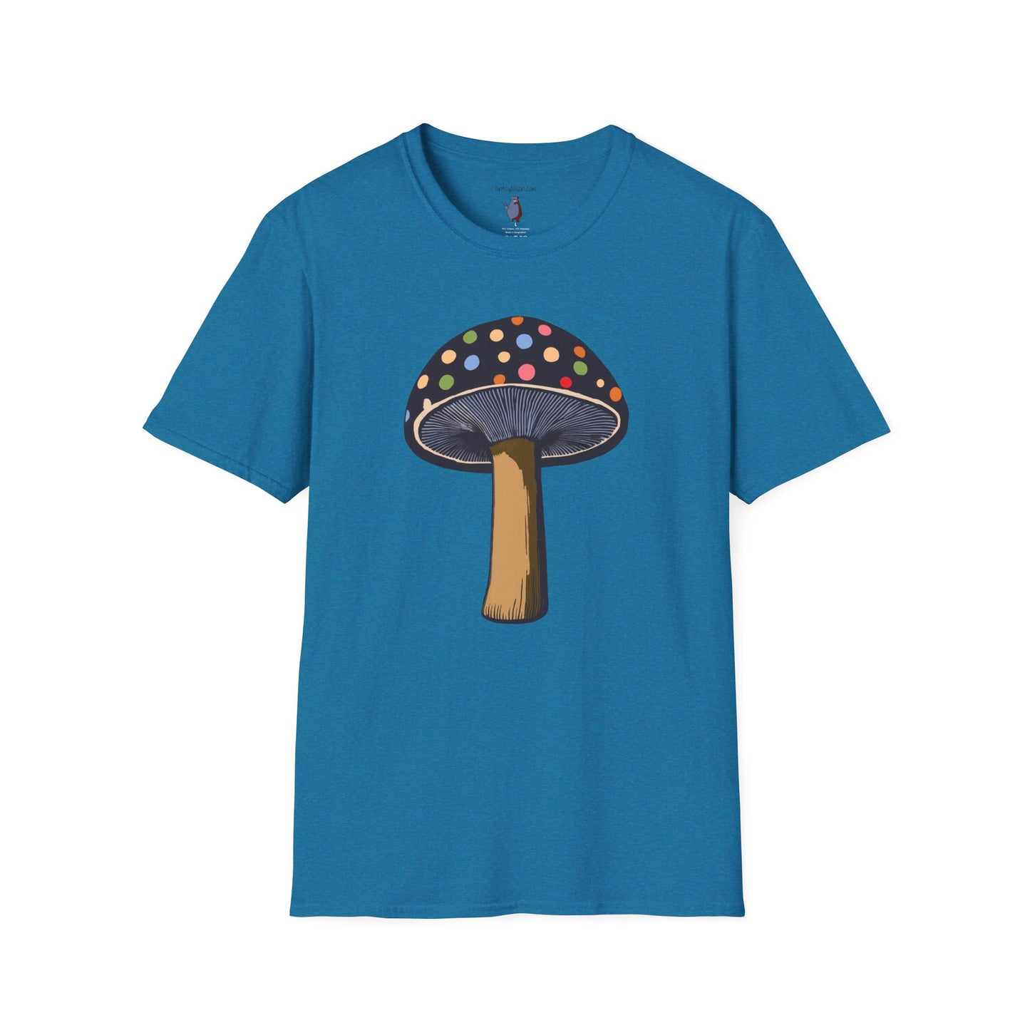 Multi Color Polka Dot Mushroom Graphic Art Tee - 100% Cotton T-Shirt