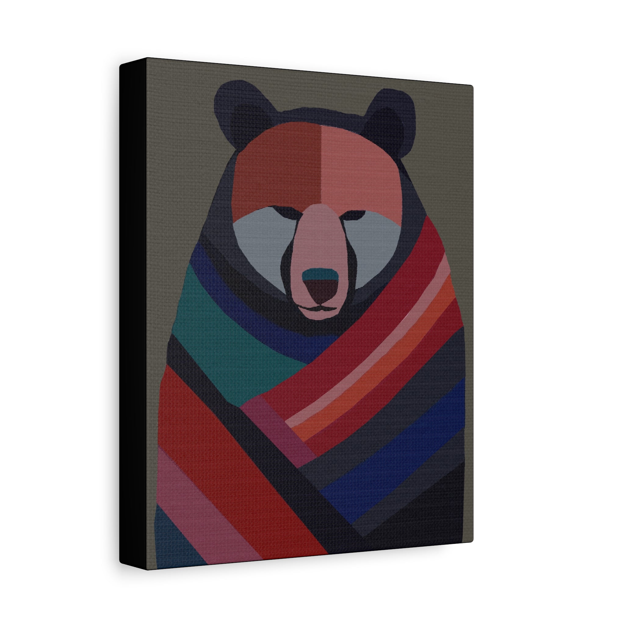 Midwest Mod Bear with Papoose Blanket Winter Print- Matte Canvas, Stretched, 1.25", holiday decor, winter, cozy, bears, blankets