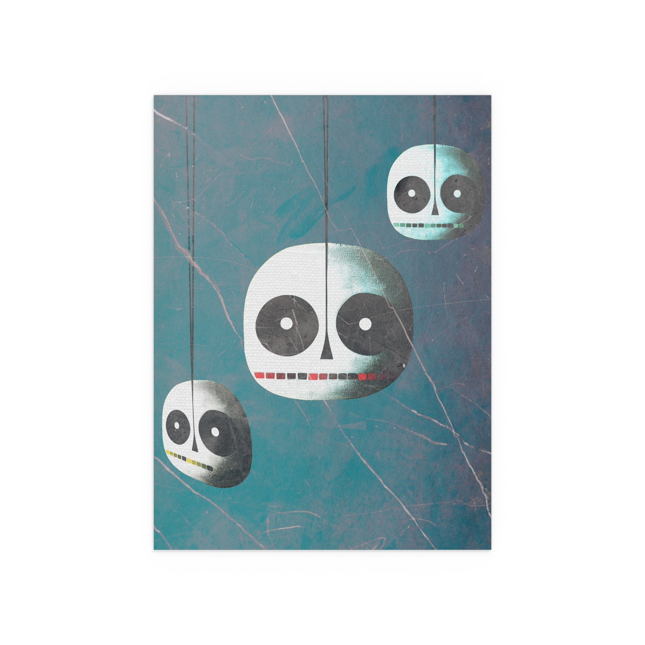 Midwest Mod Skeleton Skull Heads Seasonal Silk Poster, Indoor and Outdoor Decor, Unique Home Decor, Seasonal Decor, Halloween, skeleton heads