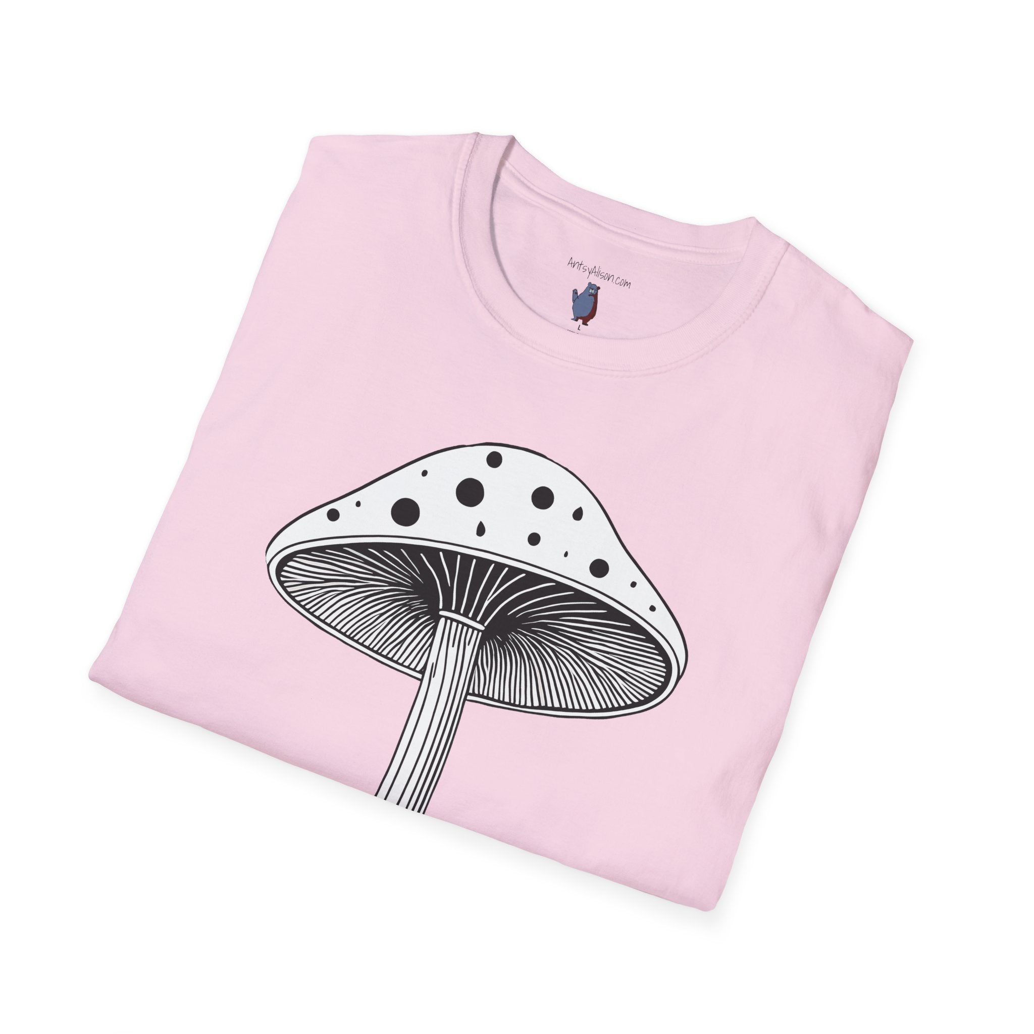 Black and White Mushroom Graphic Art Tee - 100% Cotton T-Shirt