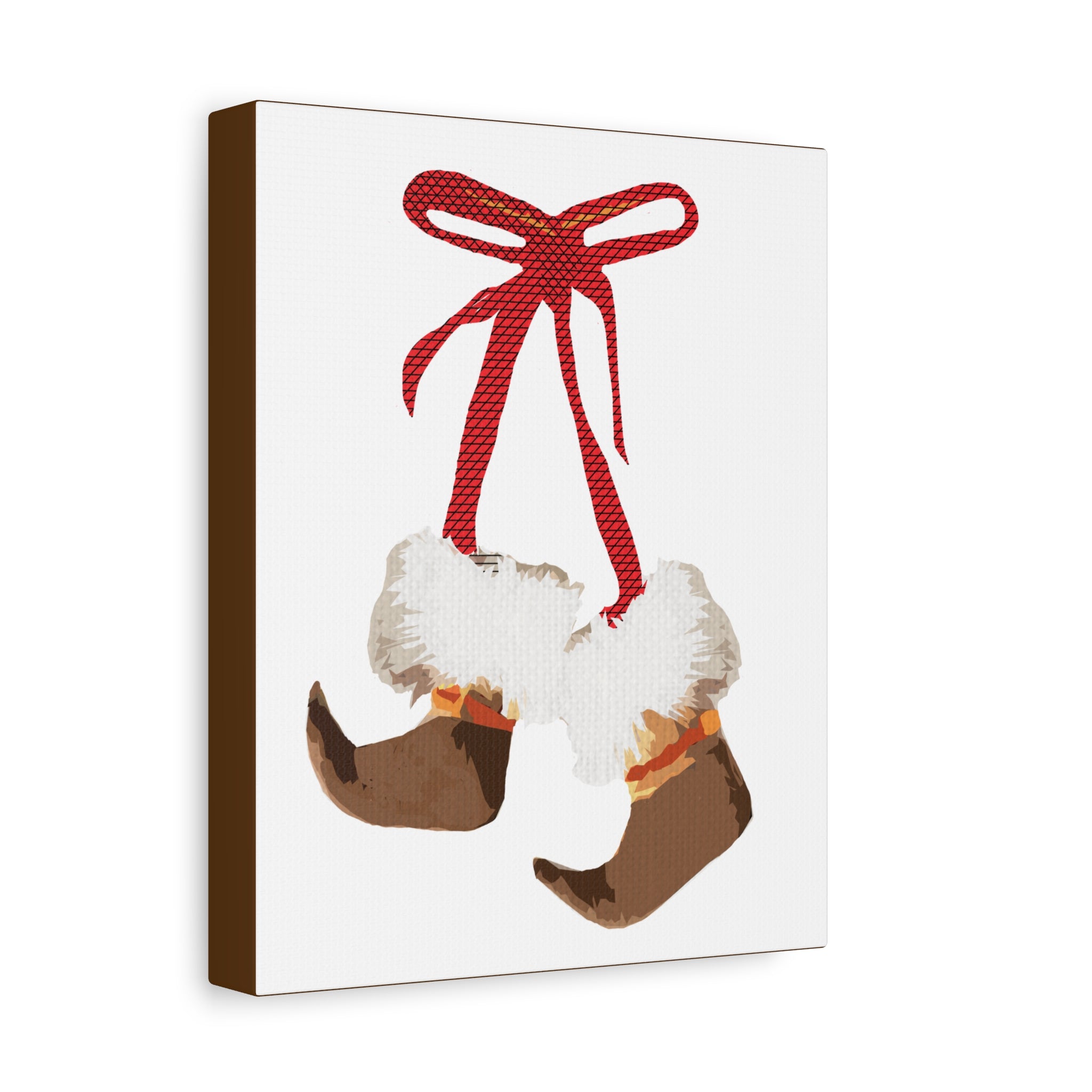 Midwest Mod Holiday Moccasin Fur Elf Shoes Print- Matte Canvas, Stretched, 1.25", holiday decor, Christmas, Santa, Wintergreen, Claus, Kirs Kringle