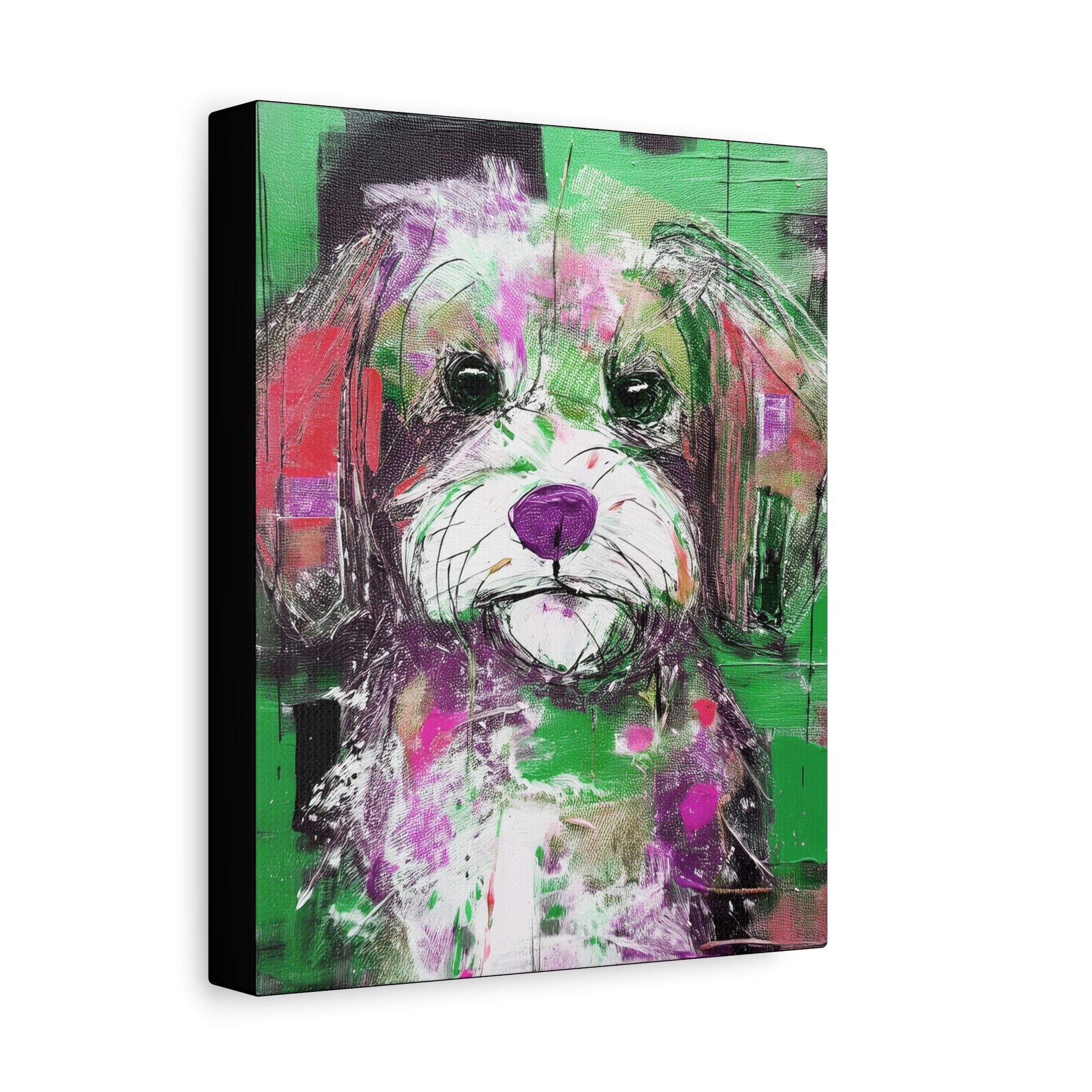 Midwest MCM Inspired Fluffy Pup Dog Collaborative Abstract Modern Art Print - Matte Canvas, Stretched, 1.25"