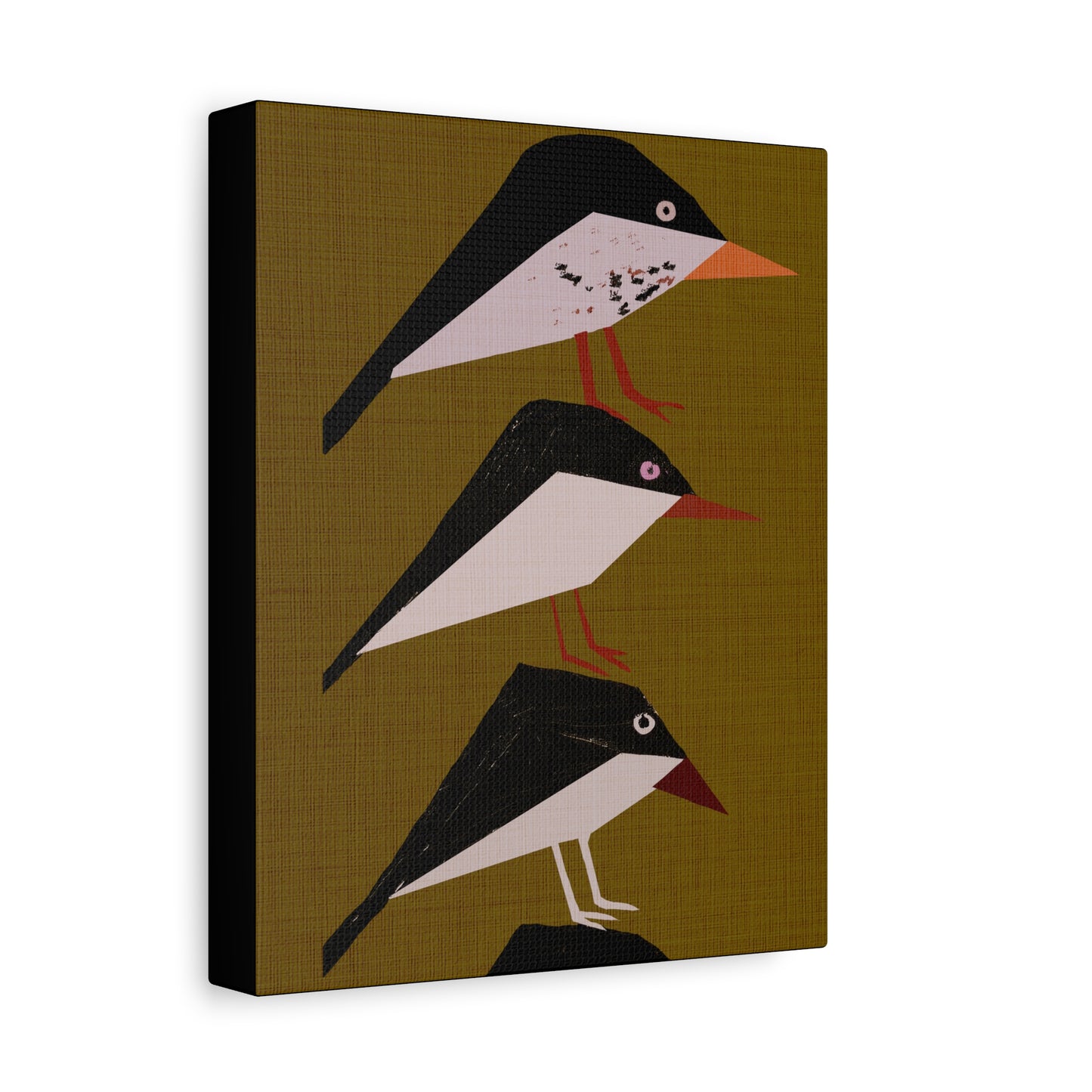 Midwest Modern Retro Stack of Birds In Yellow Art Print - Matte Canvas, Stretched, 1.25"