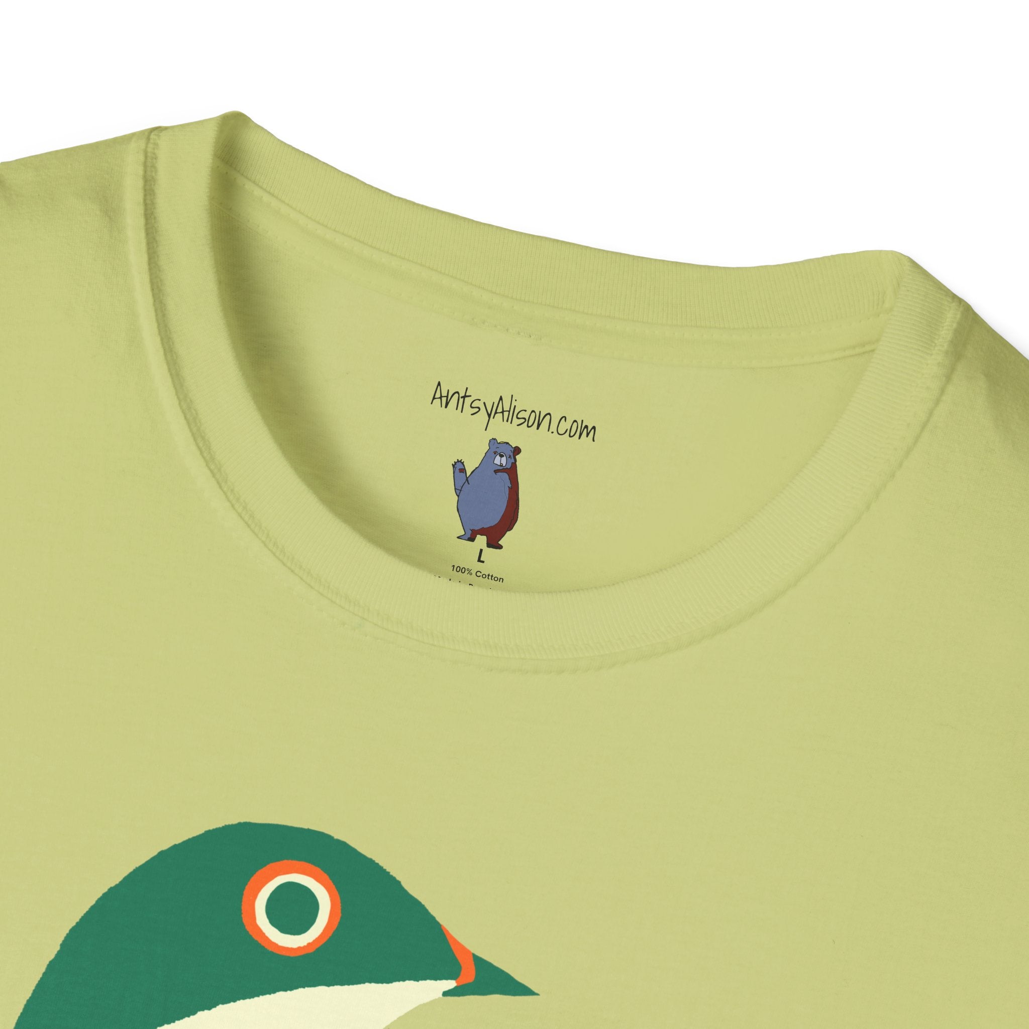 Green and Orange Moon Bird Graphic Art Tee - 100% Cotton T-Shirt