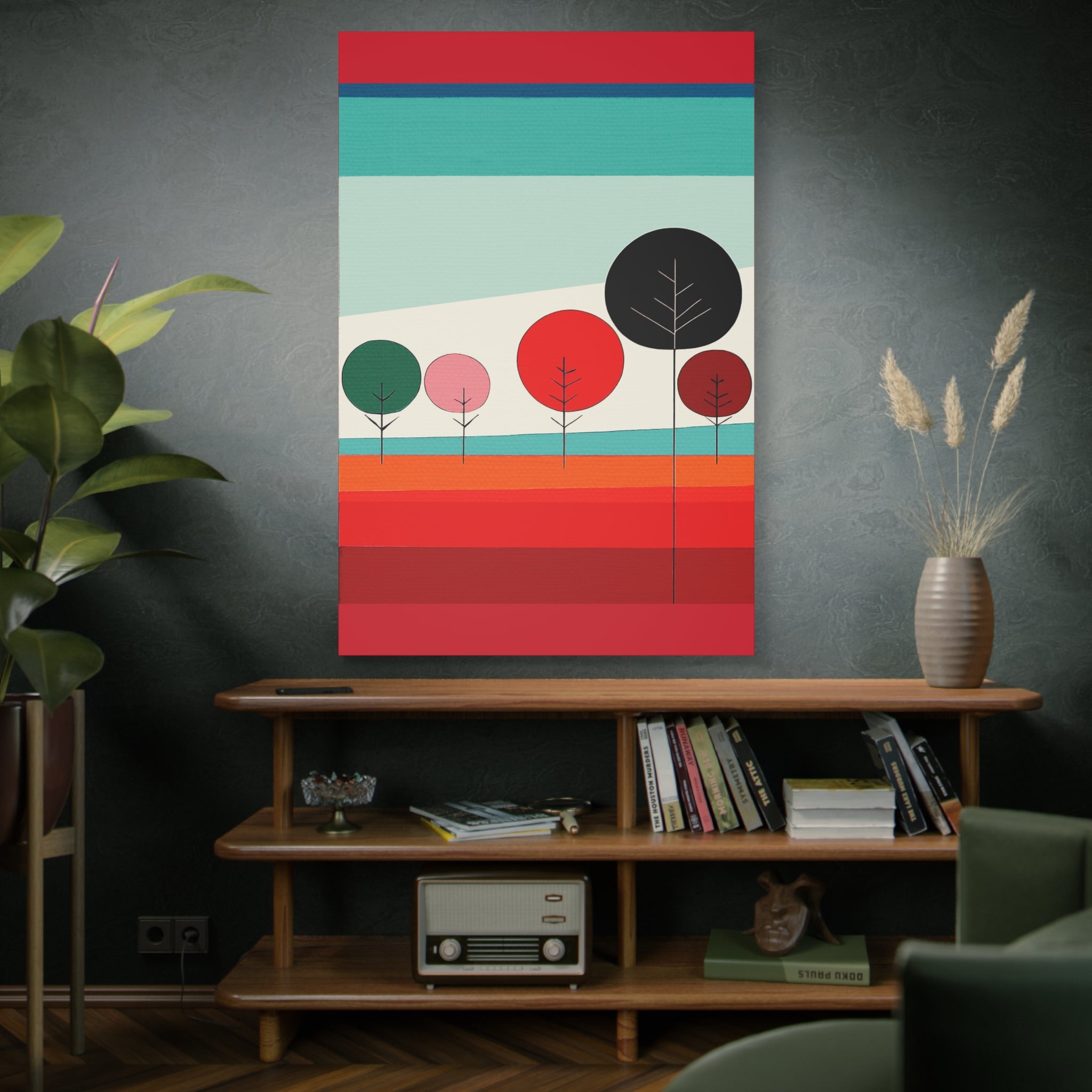 Colorful Striped Landscape with Trees - Matte Canvas, Stretched, 1.25"