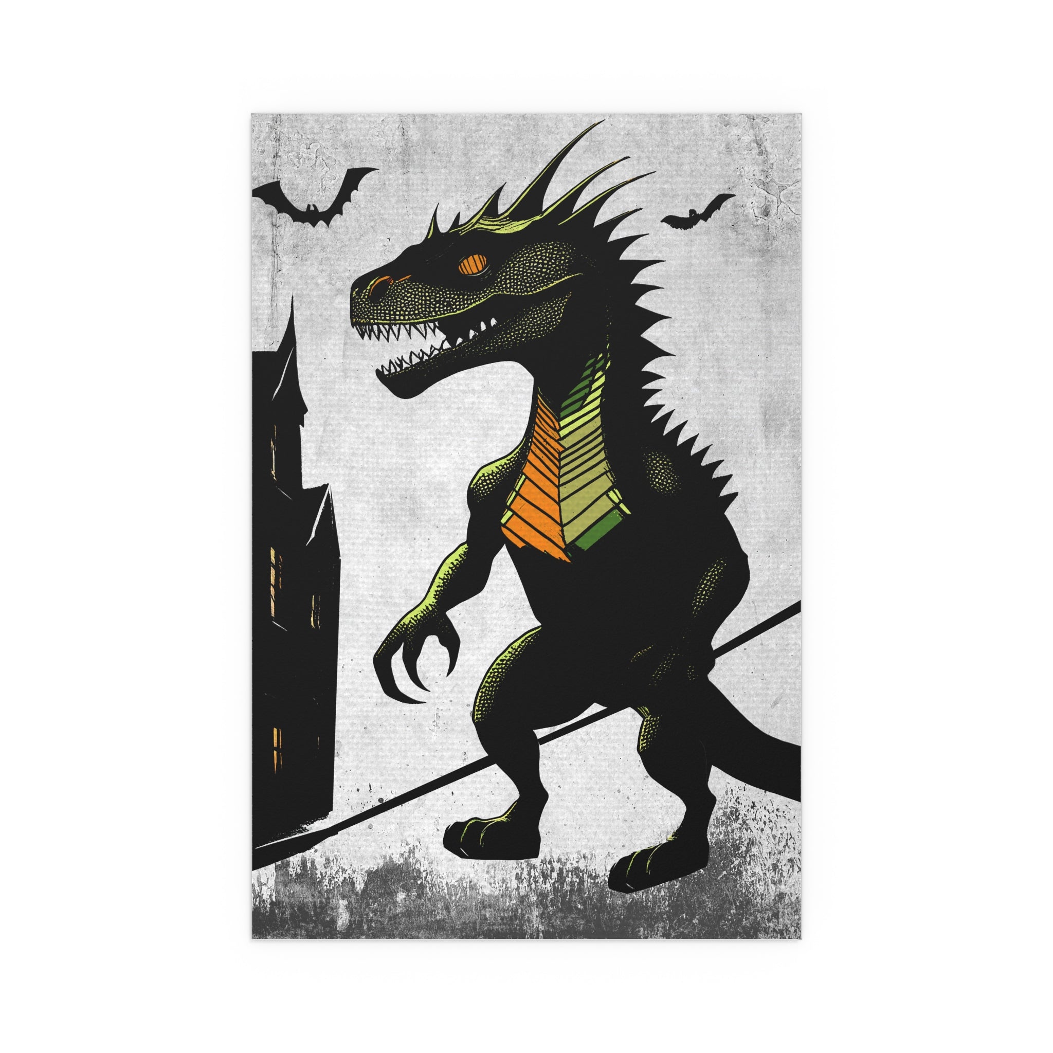 Midwest Mod Godzilla Monster Seasonal Silk Poster, Indoor and Outdoor Decor, Unique Home Decor, Seasonal Decor, Halloween, godzilla creature