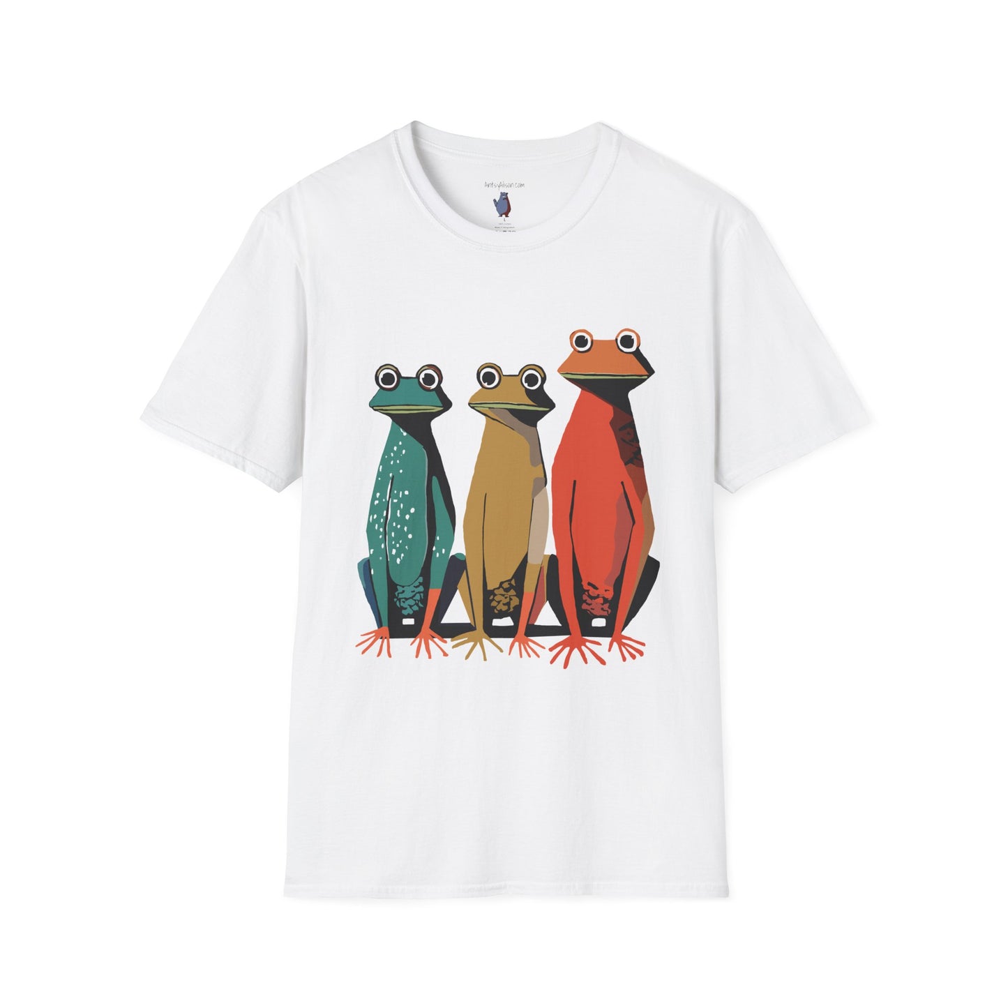 Three Frog Friends Graphic Art Print - 100% Cotton T-Shirt