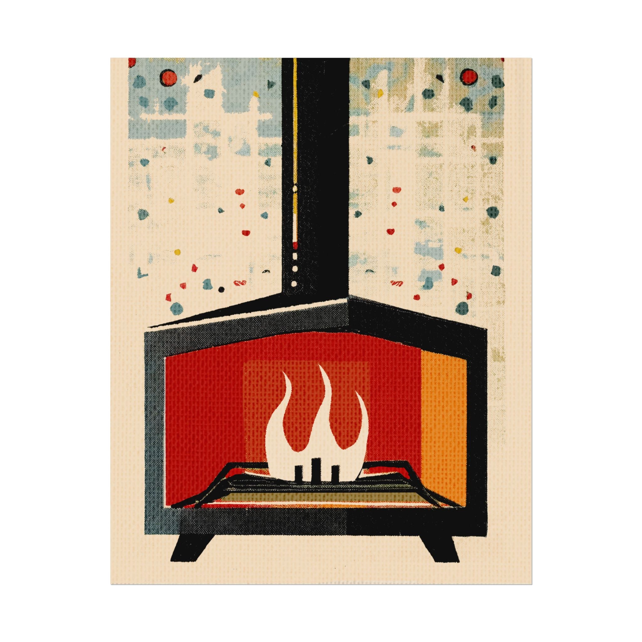 Mid Century Modern Fireplace Art Print Rolled Poster | Wall Art, Midwest Mod