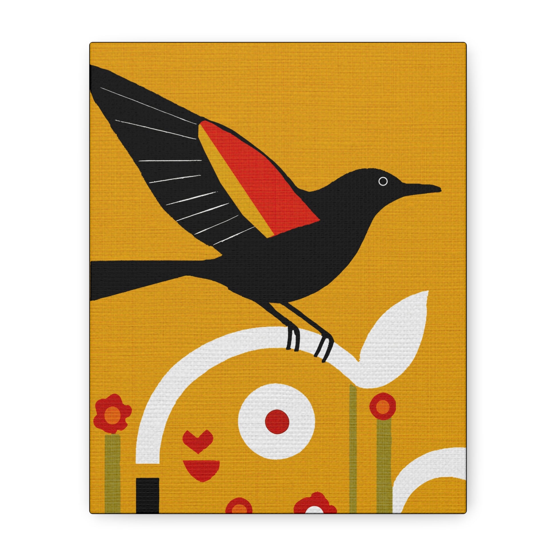 Midwest Modern Red-Winged BlackBird Art Print - Matte Canvas, Stretched, 1.25"