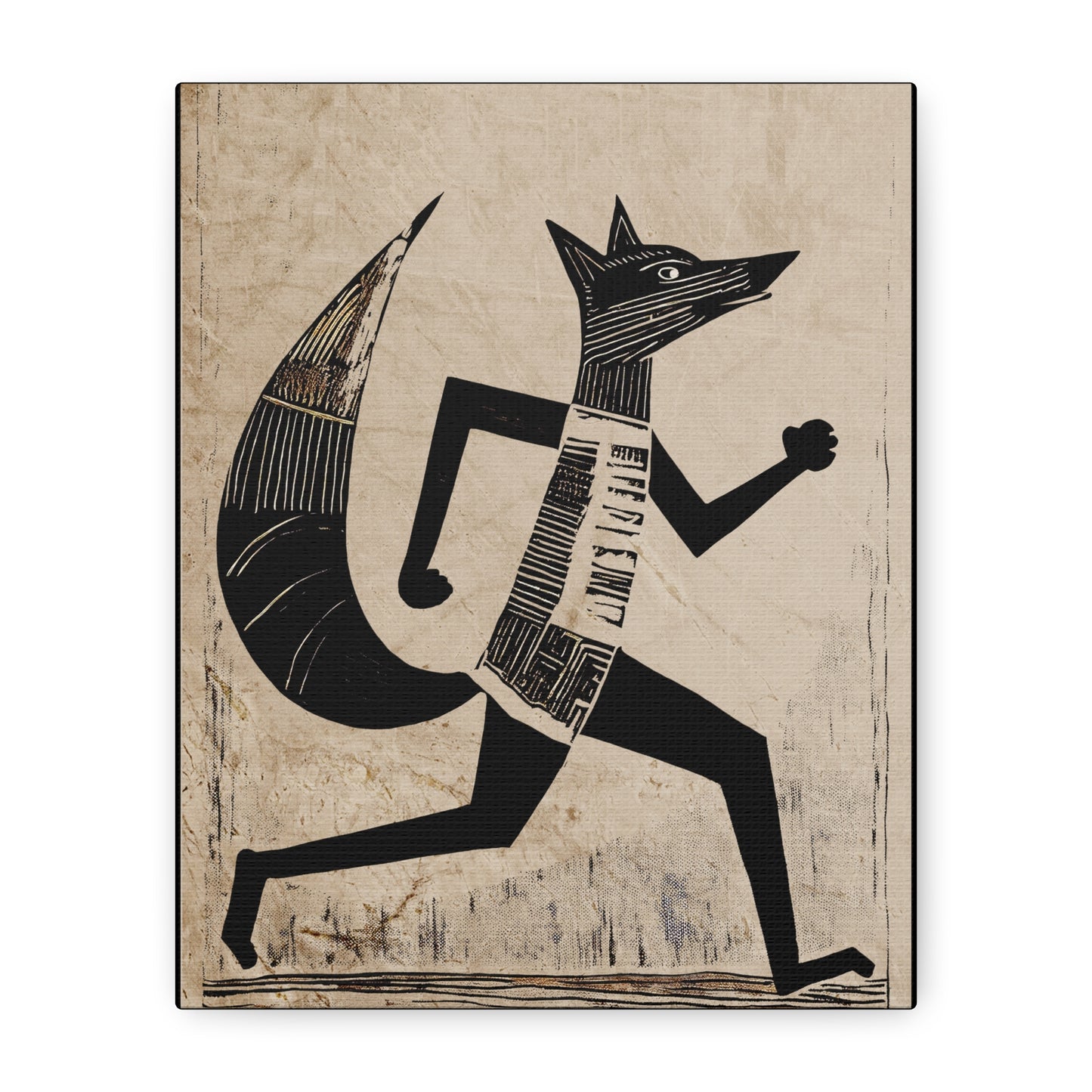 Folk Art Inspired Whimsical Running Fox Art Print -Matte Canvas, Stretched, 1.25"