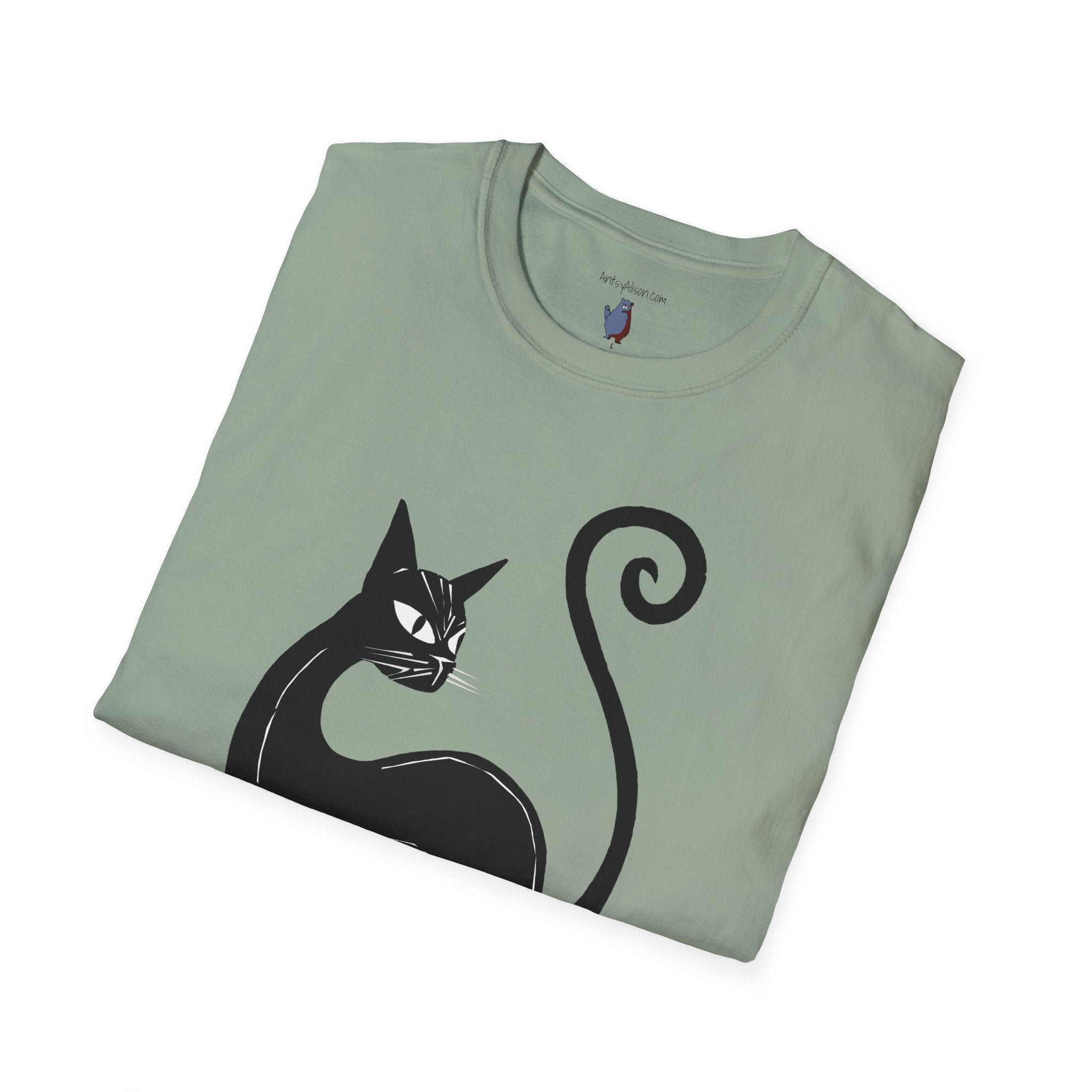 Black Cat with an Attitude Graphic Art Tee - 100% Cotton T-Shirt