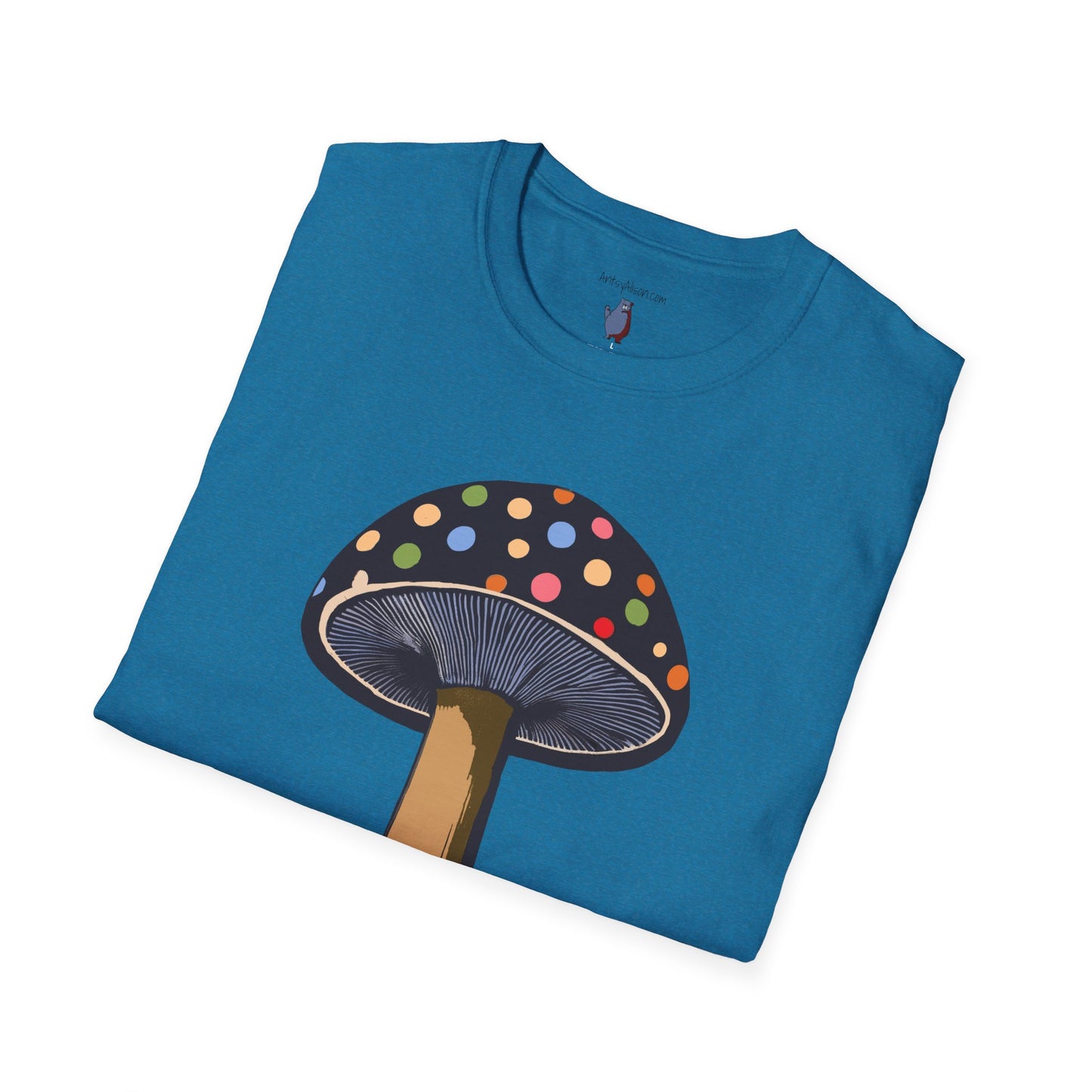 Multi Color Polka Dot Mushroom Graphic Art Tee - 100% Cotton T-Shirt