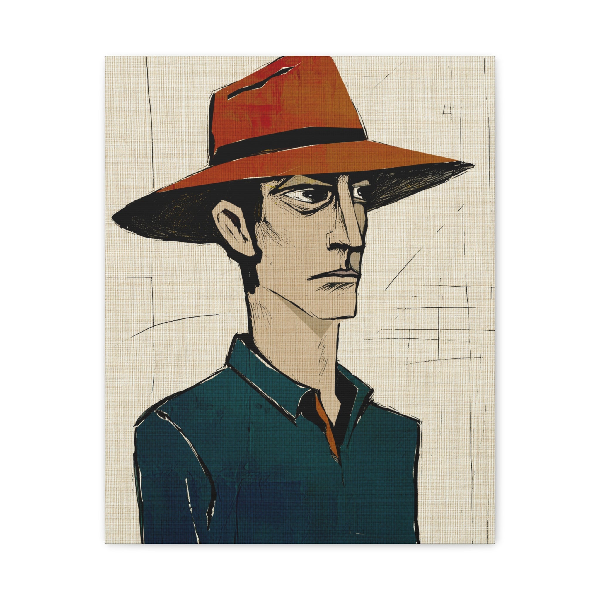 Abstract Cowboy Portrait Collaborative Modern Art Print Number One - Matte Canvas, Stretched, 1.25"