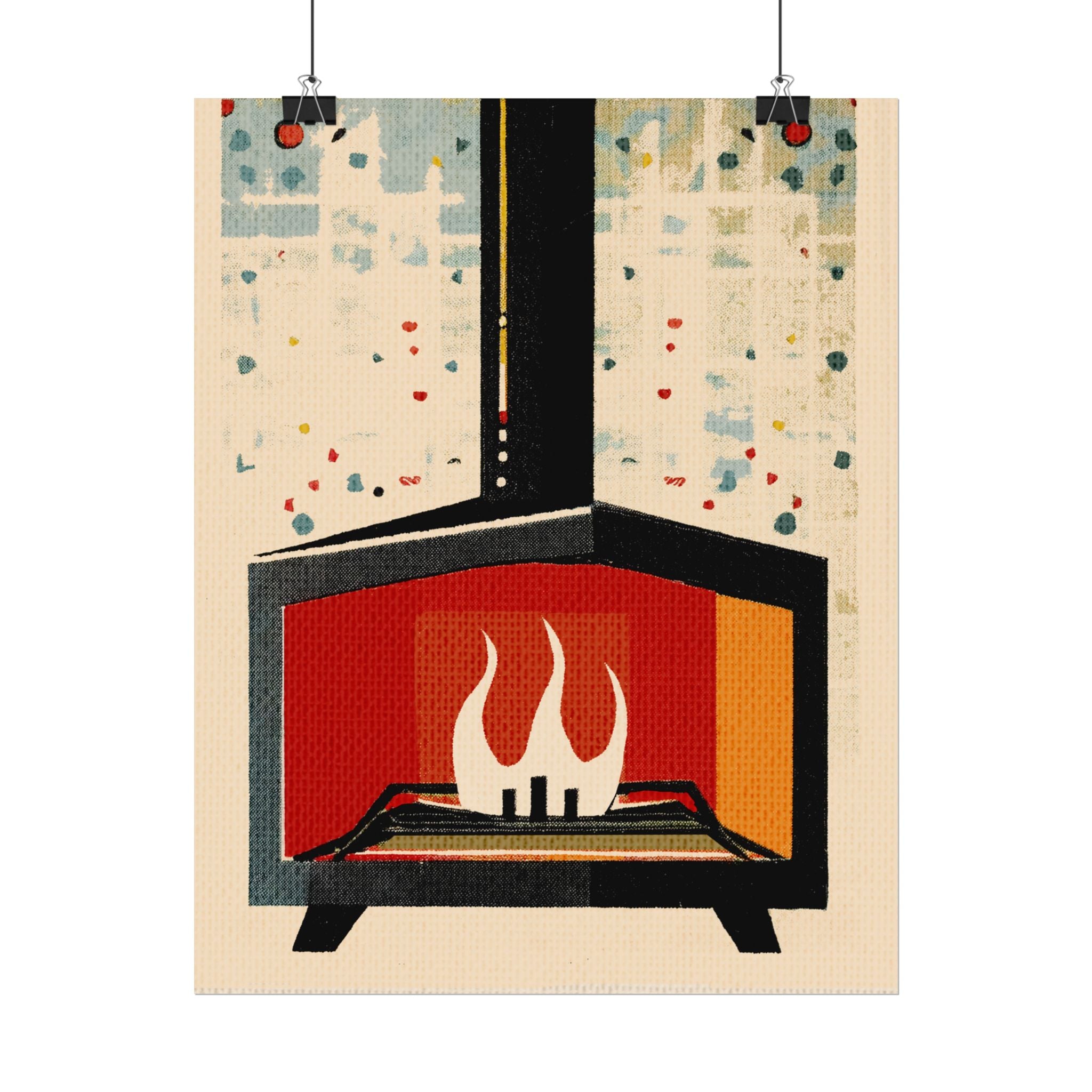 Mid Century Modern Fireplace Art Print Rolled Poster | Wall Art, Midwest Mod