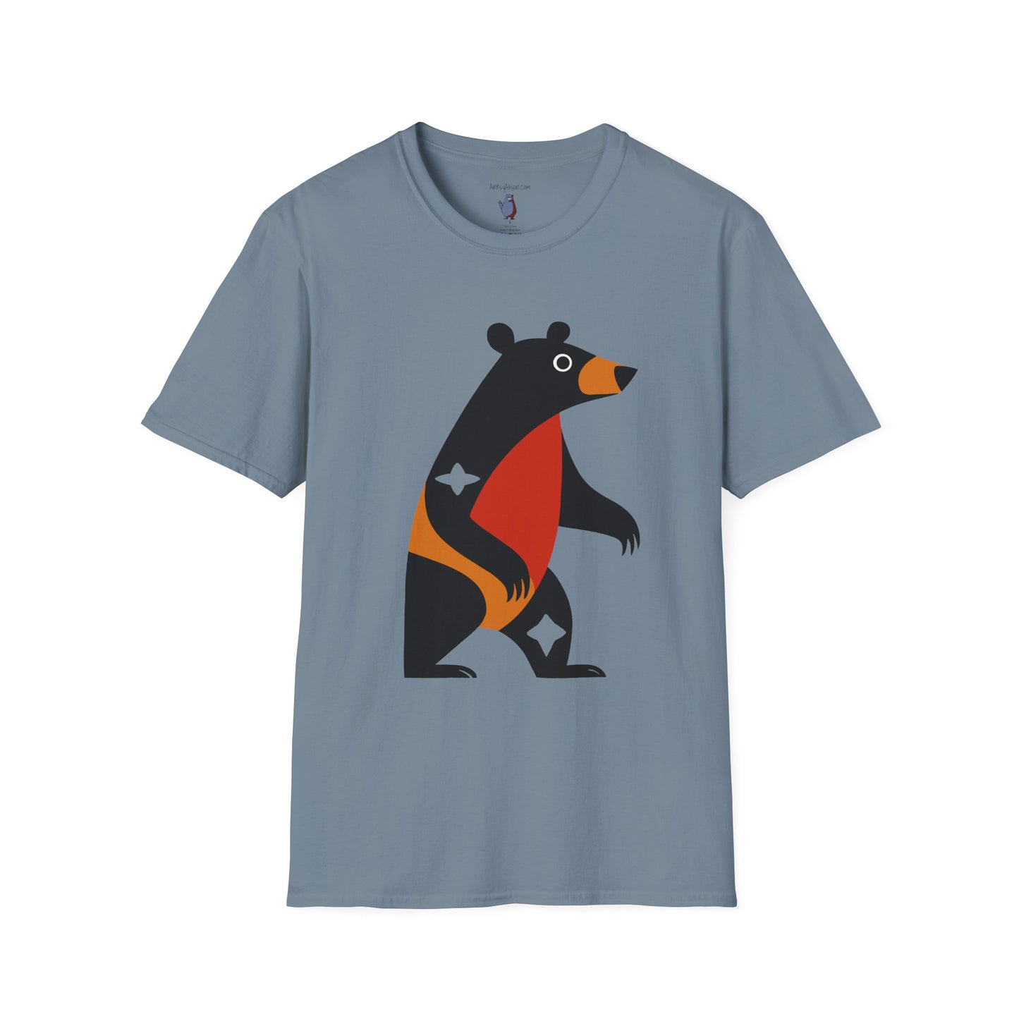 Mod Diamond Black Bear Graphic Art Tee - 100% Cotton T-Shirt