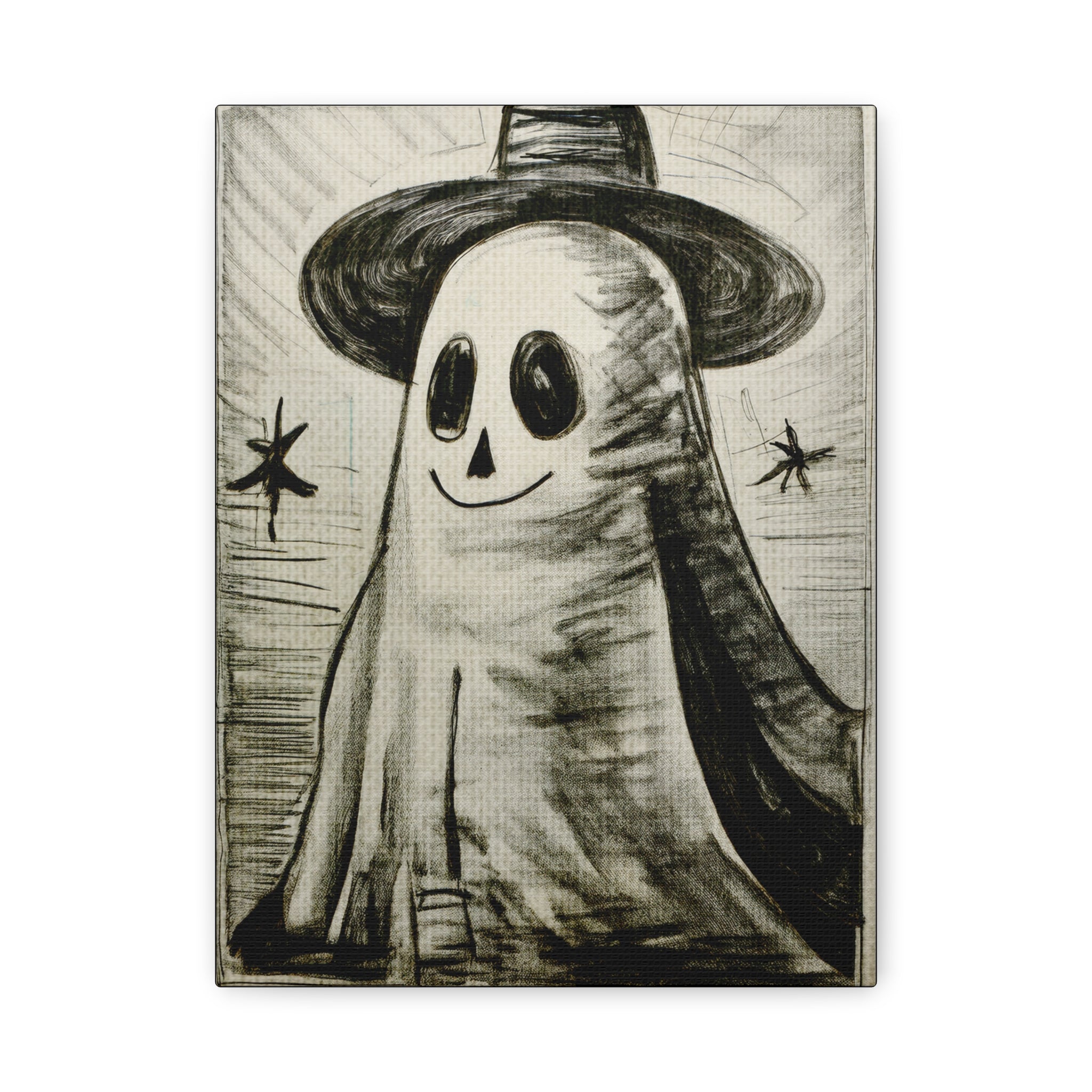 Black and White Charcoal Ghost with Smile Art Print  - Matte Canvas, Stretched, 1.25"