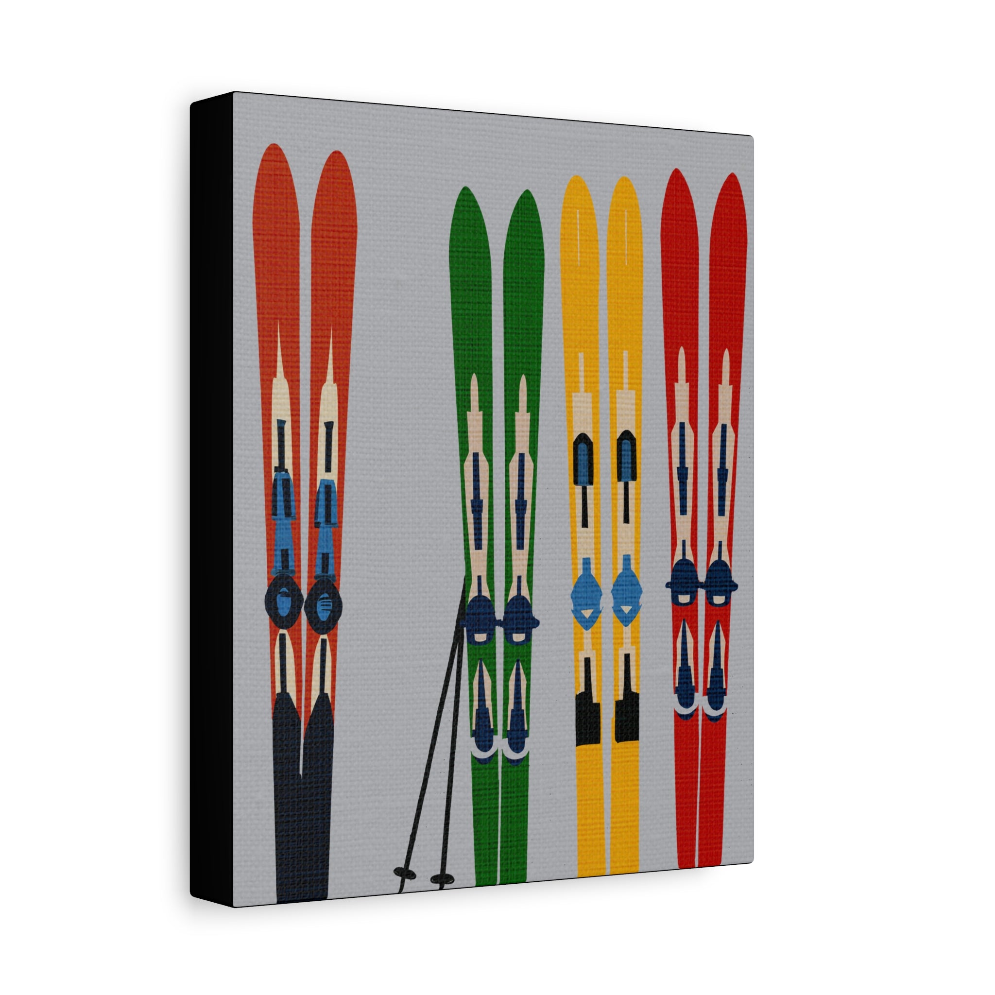 Midwest Mod Seasonal Winter Art Print Skis on Display - Matte Canvas, Stretched, 1.25"