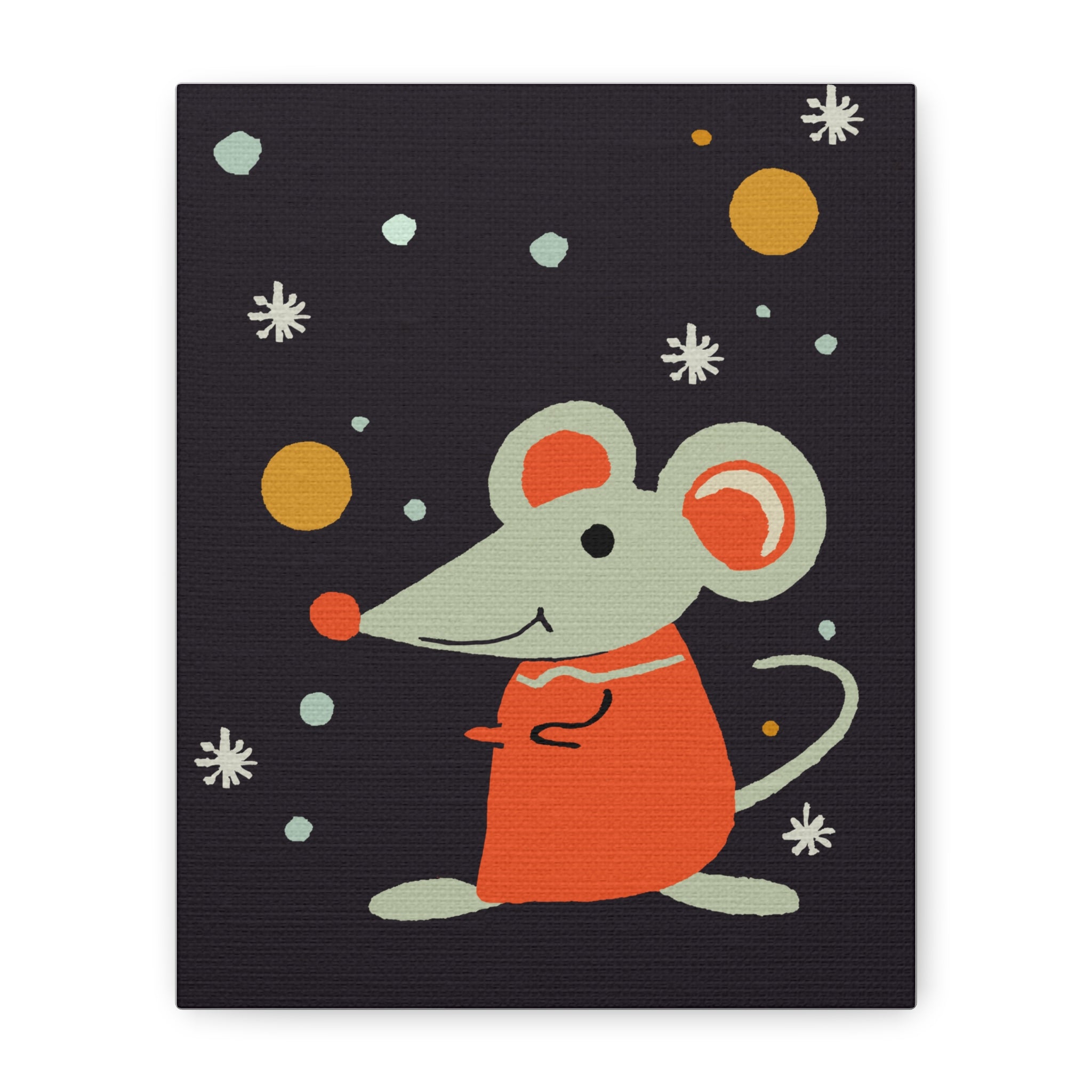 Midwest Mod Seasonal Winter Art Print Mouse in the Snow - Matte Canvas, Stretched, 1.25"