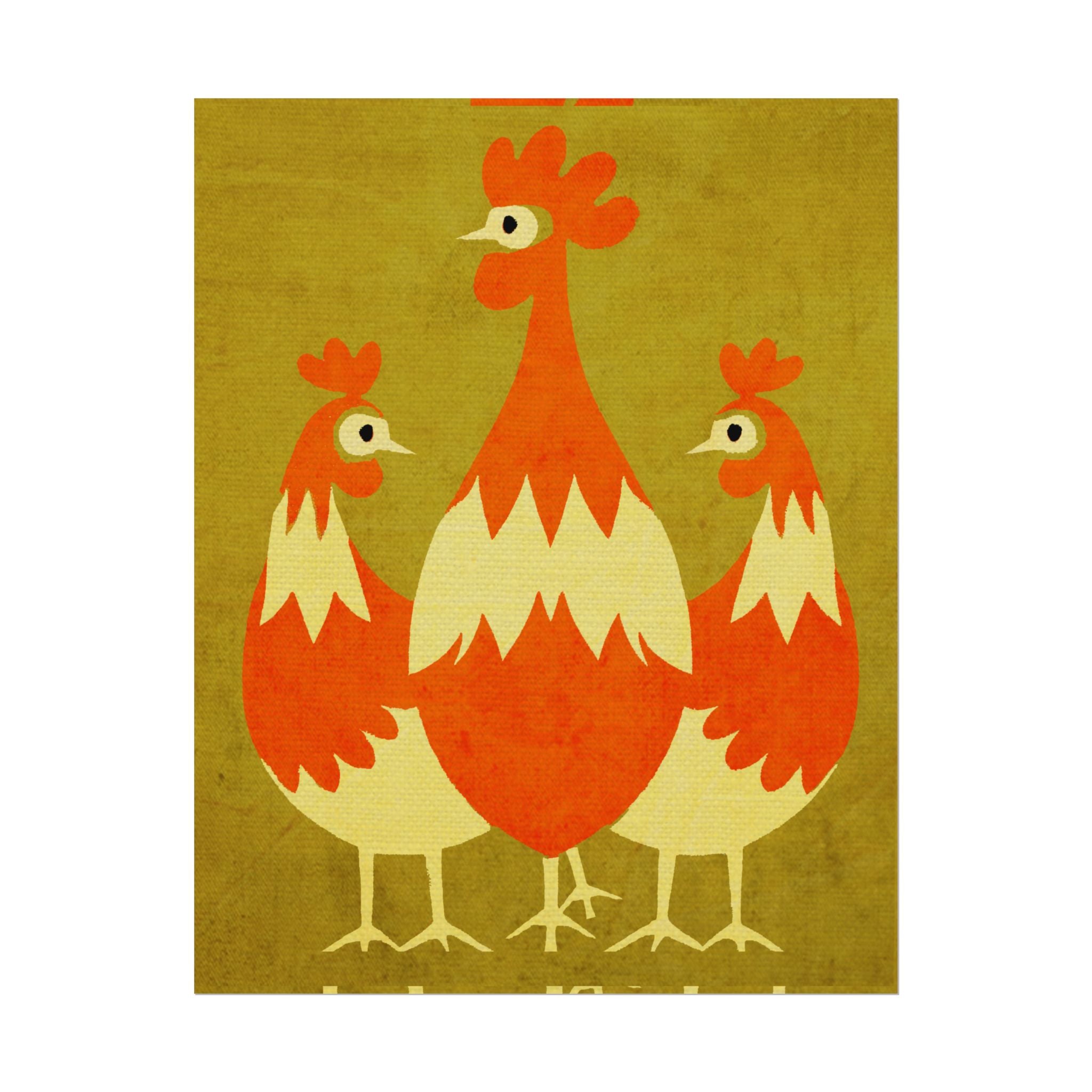 Midwest Modern Pop Art Chicken Trio Print Rolled Poster | Farmhouse Wall Art, Rustic Decor, Animal Print, Kitchen Decor, Gift For Chicken Lovers