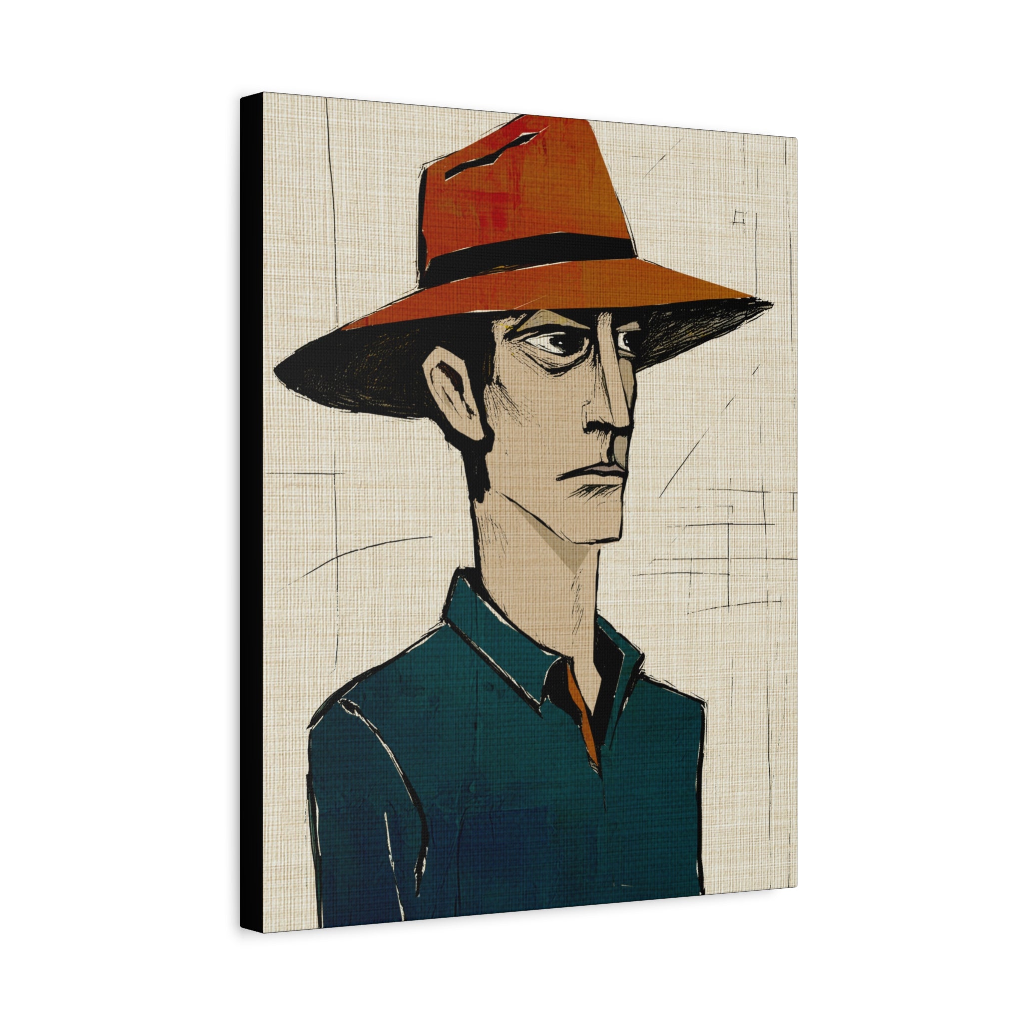 Abstract Cowboy Portrait Collaborative Modern Art Print Number One - Matte Canvas, Stretched, 1.25"