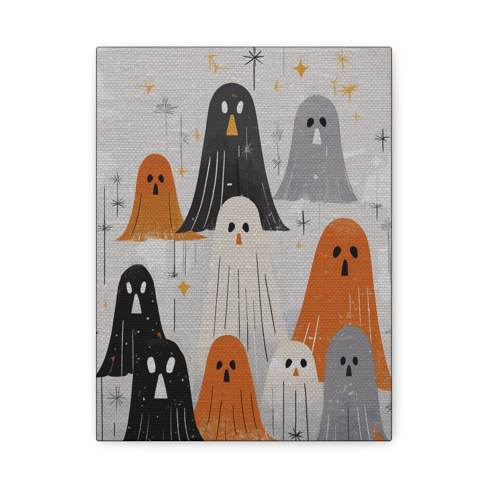 Group of Ghosts Midwest Mod Halloween Art Print  - Matte Canvas, Stretched, 1.25"