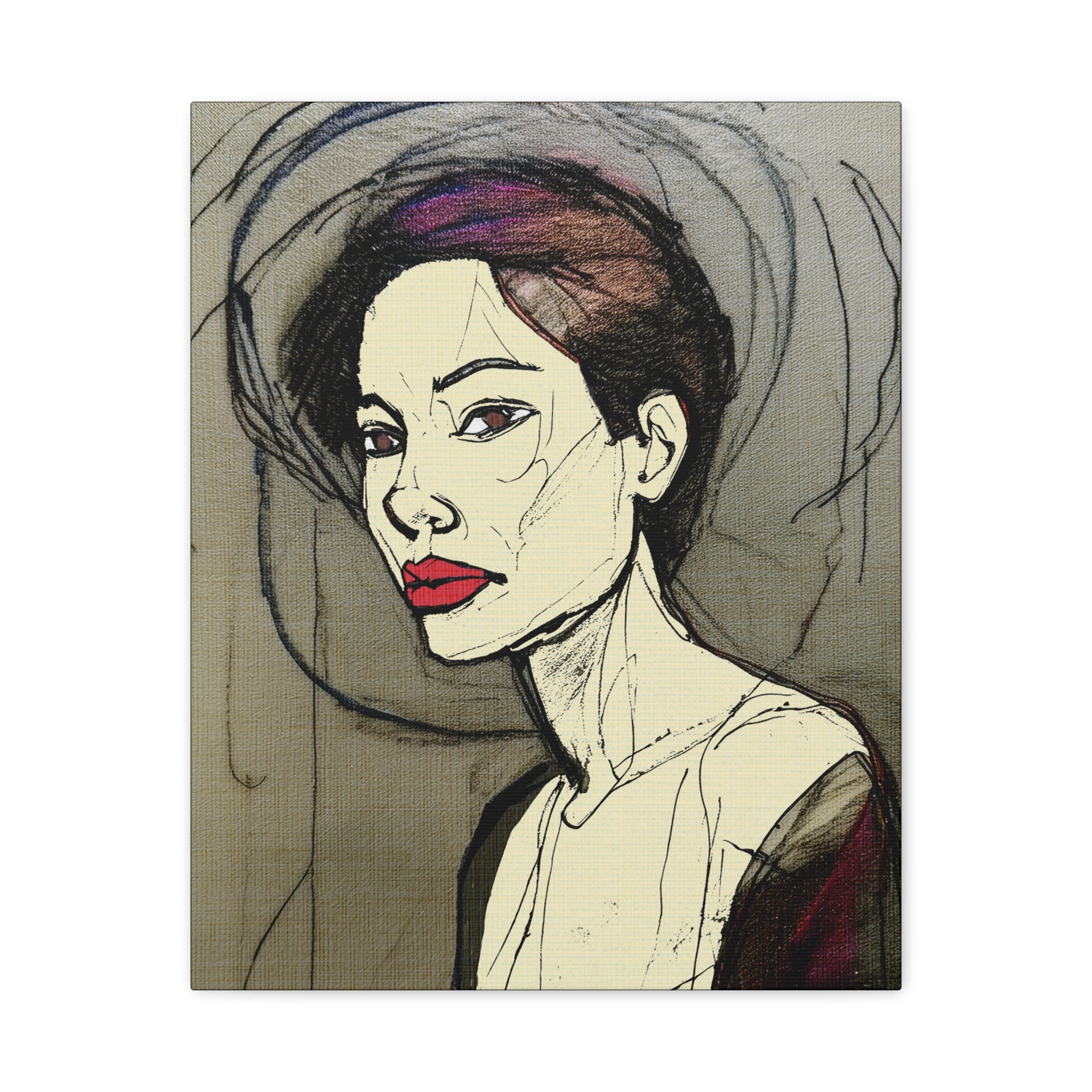 Abstract Woman Portrait Collaborative Modern Art Print Number One - Matte Canvas, Stretched, 1.25"