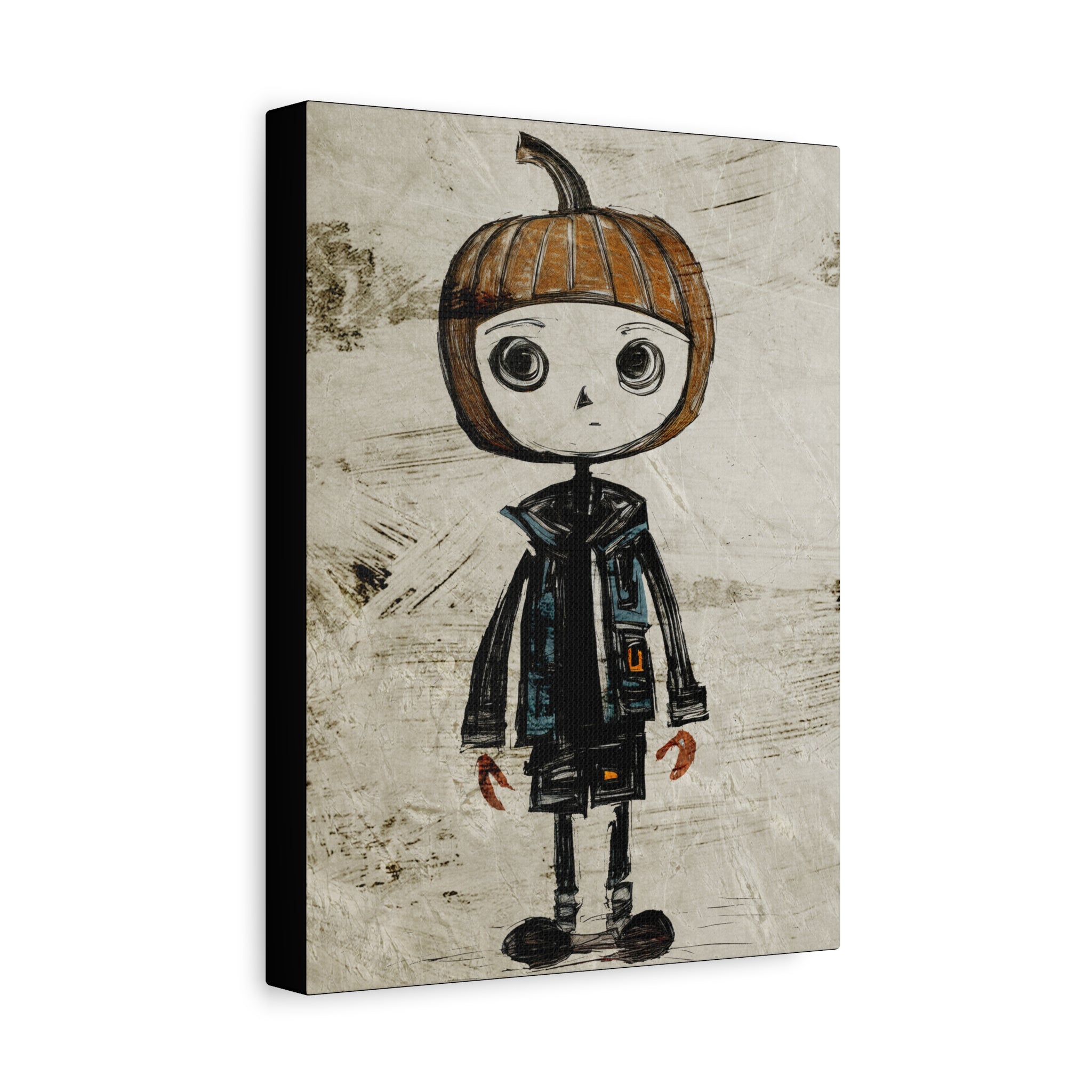 Halloween Seasonal Midwest Mod Pumpkin Boy #2 Art Print  - Matte Canvas, Stretched, 1.25"