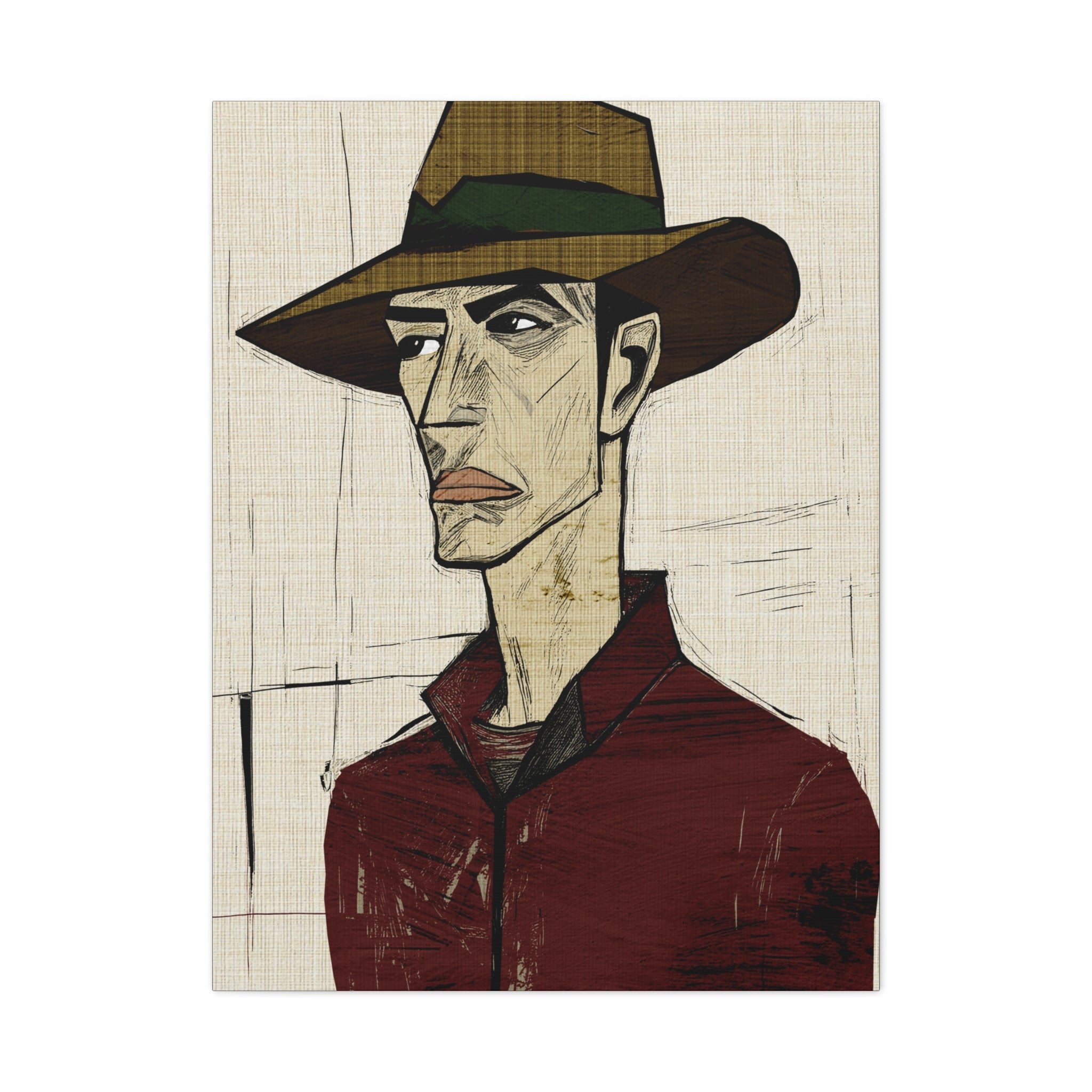 Abstract Cowboy Portrait Collaborative Modern Art Print Number Two - Matte Canvas, Stretched, 1.25"