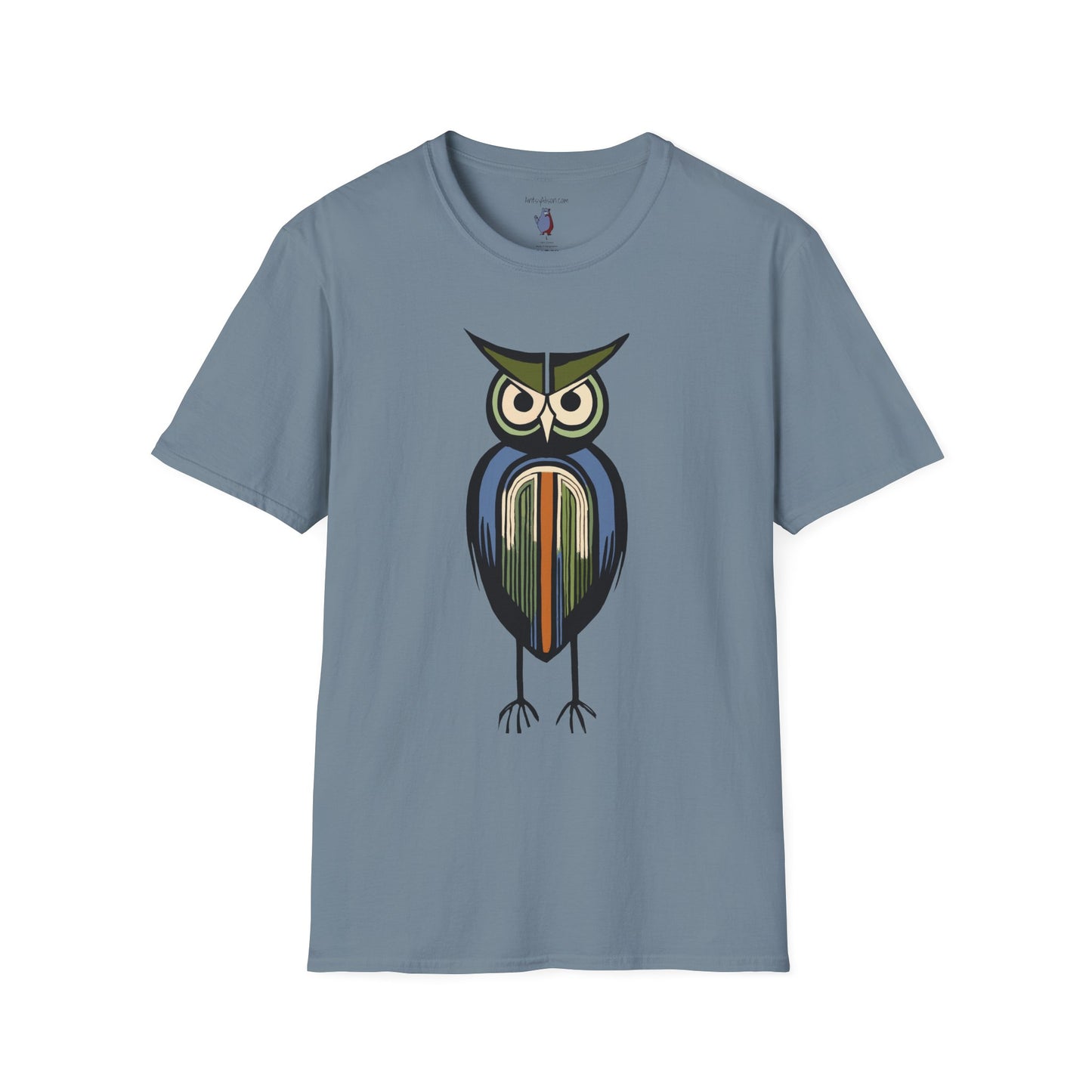 Midwest Modern Serious Striped Owl Graphic Art Tee - 100% Cotton T-Shirt