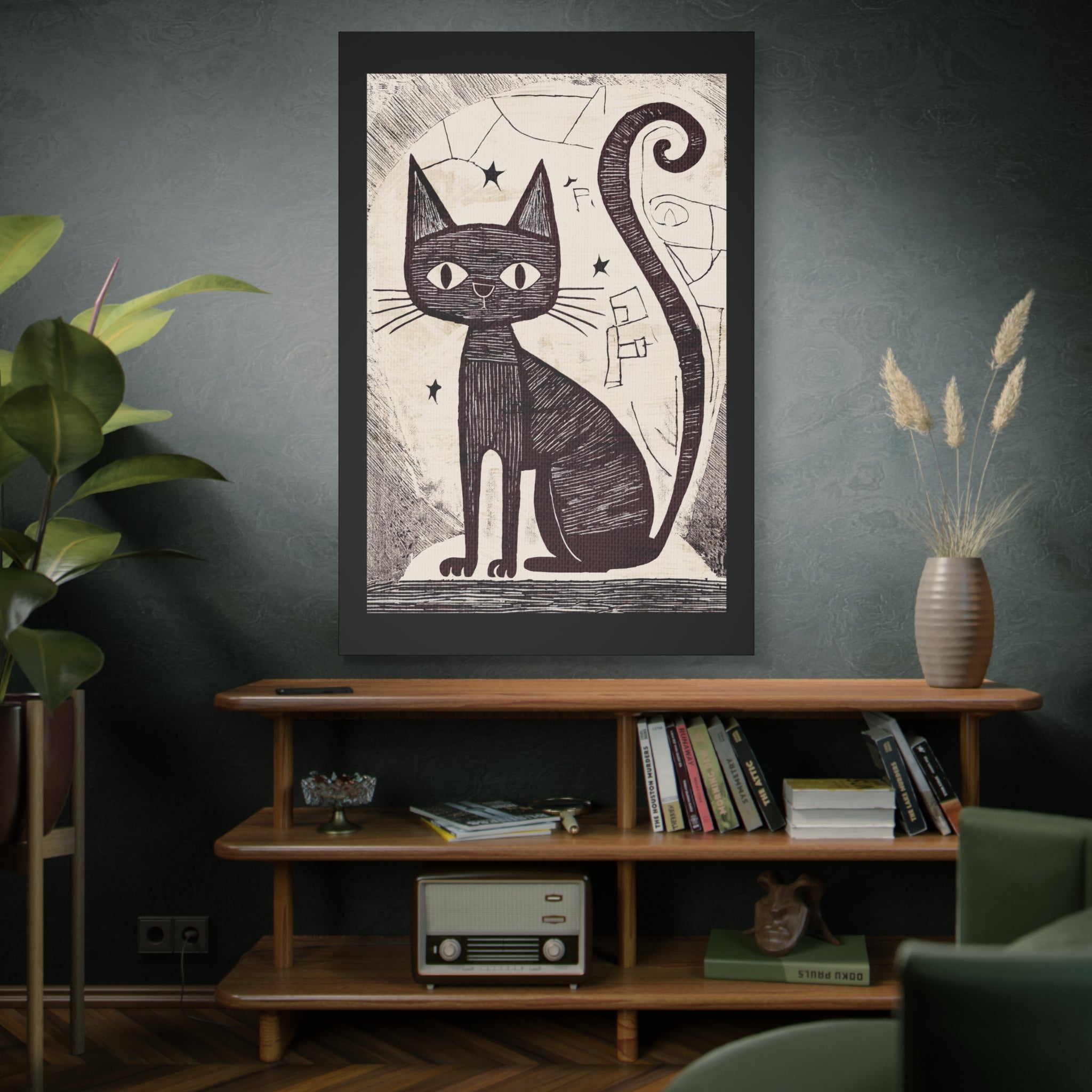 Abstract Black Cat Scratch Art Print - Matte Canvas, Stretched, 1.25"