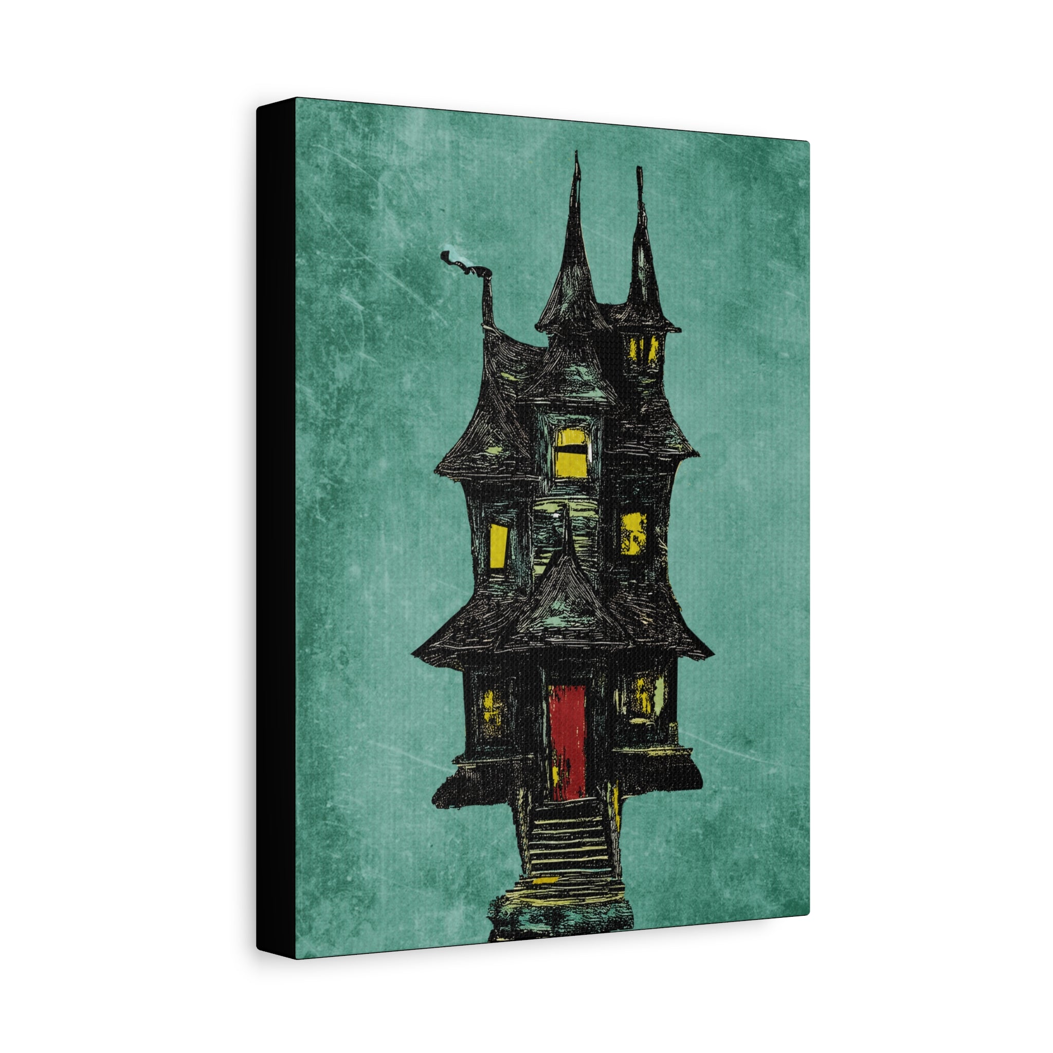Halloween Seasonal Midwest Mod Haunted House Art Print  - Matte Canvas, Stretched, 1.25"