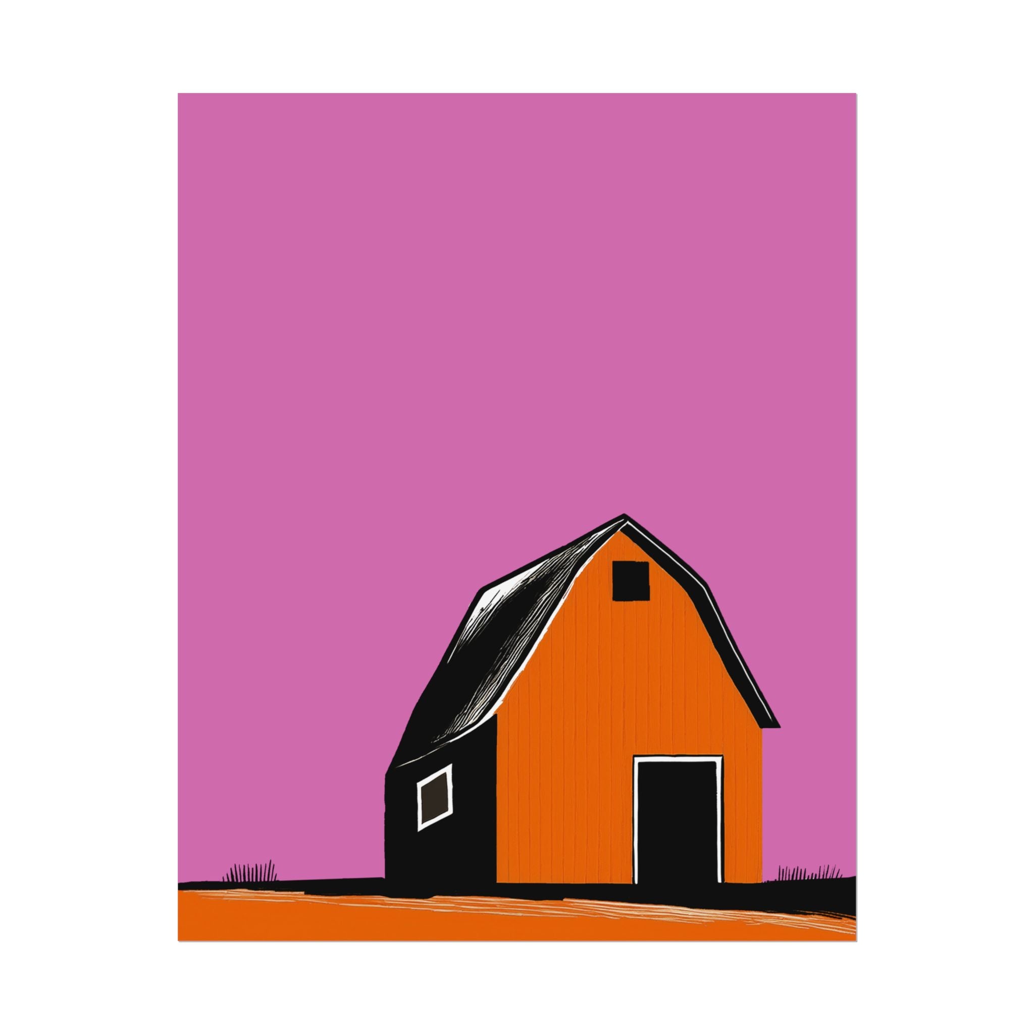 Midwest Modern Prairie Orange Barn Landscape Rolled Poster | Wall Art, Midwest Mod, Prairie, Landscape, Barn