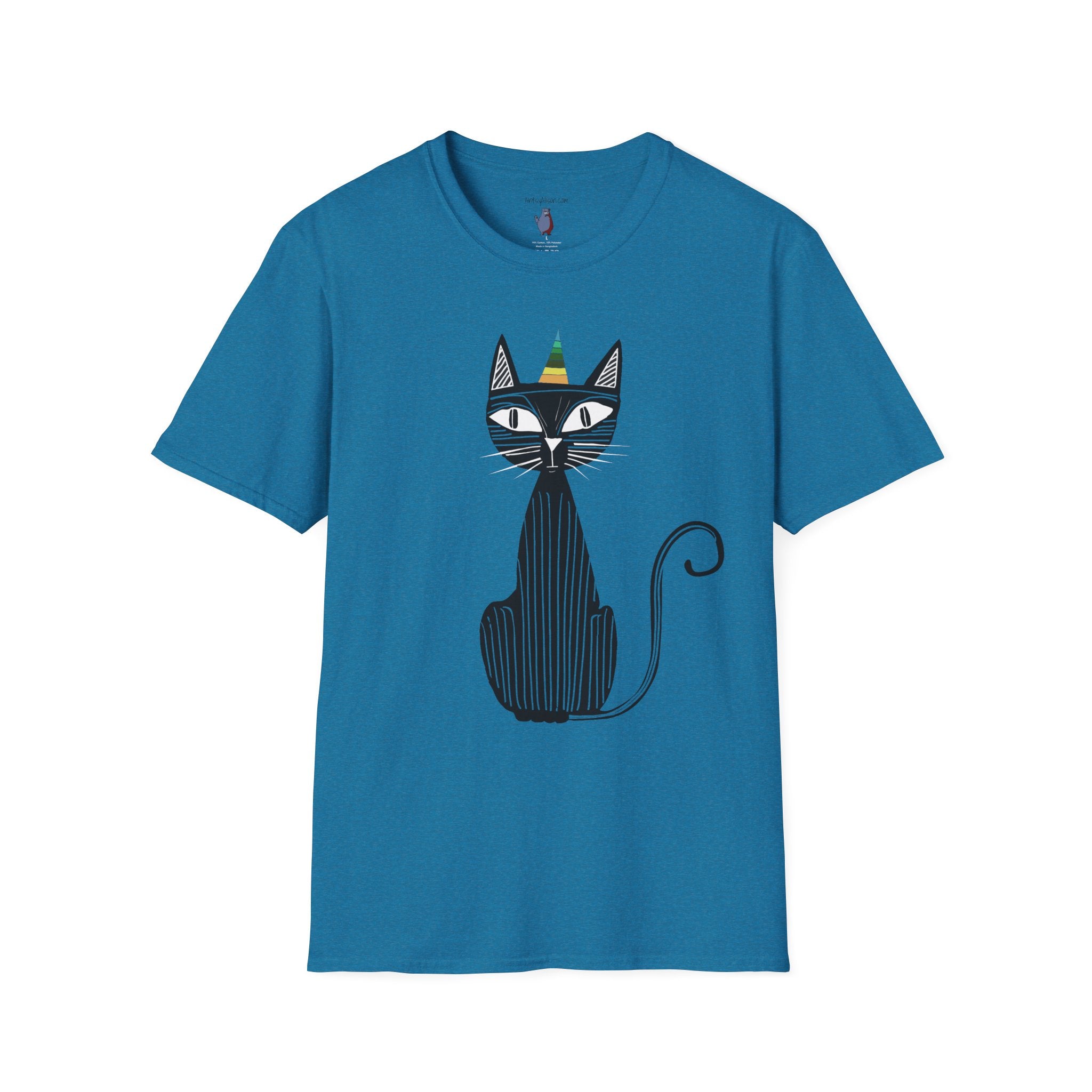 Black Transparent Striped Birthday Cat Graphic Art Tee - 100% Cotton T-Shirt